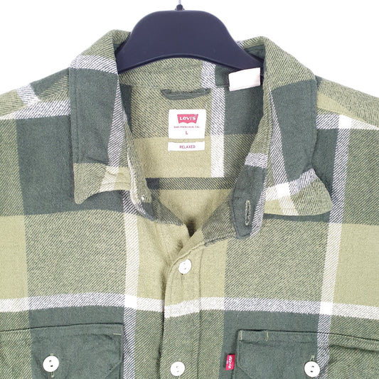 Mens Green Levis Flannel Overshirt Shacket Grunge Long Sleeve Shirt