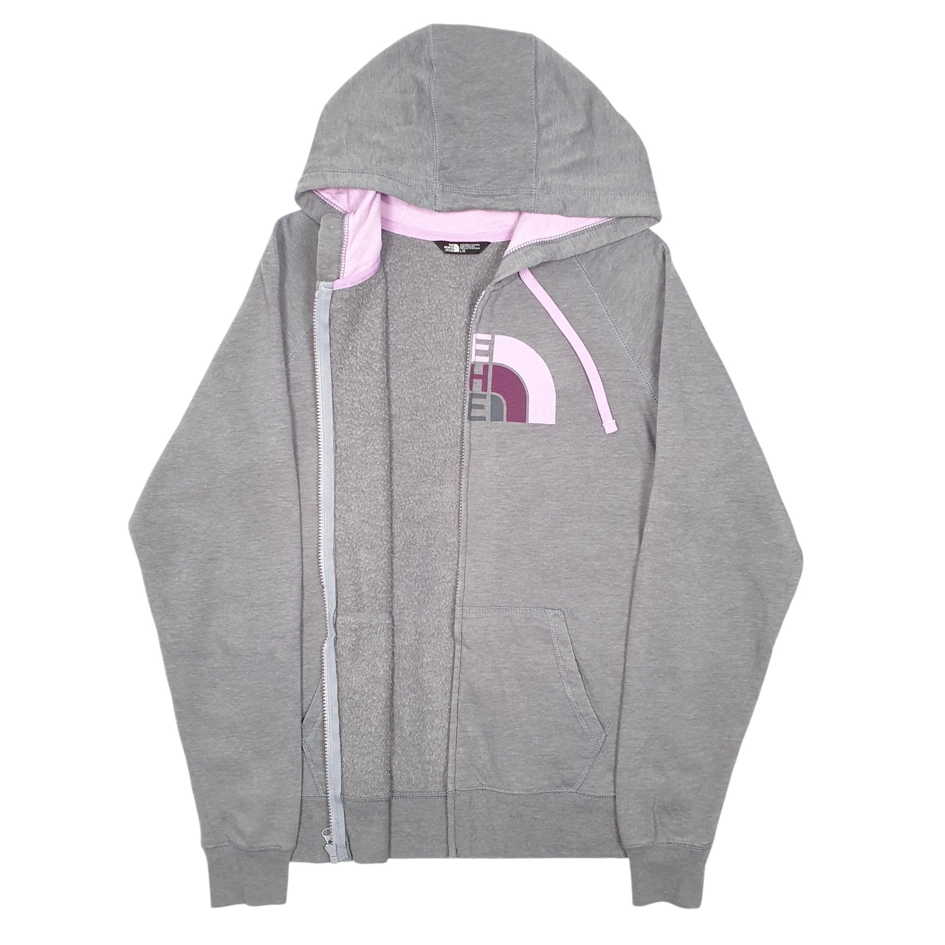 Womens Grey The North Face Hoodie Spellout Full Zip Jumper