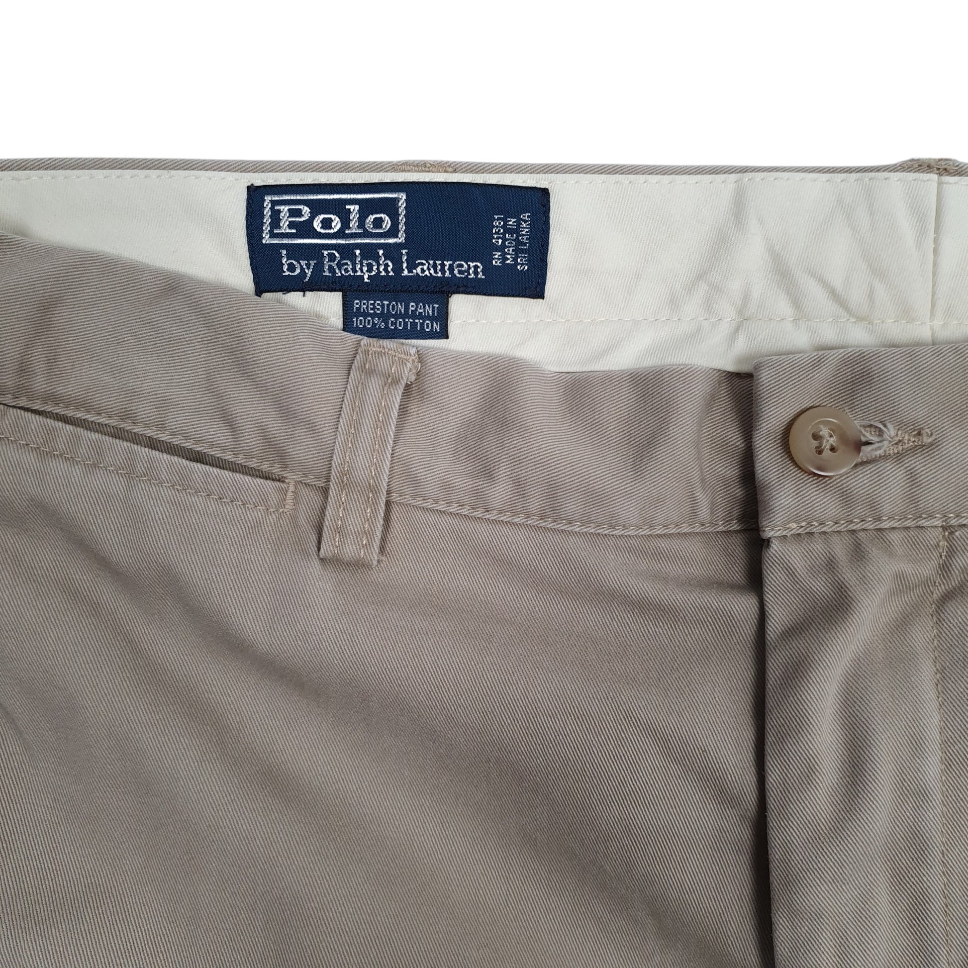 Mens Beige Polo Ralph Lauren Preston Pant Pleated Chino Trousers