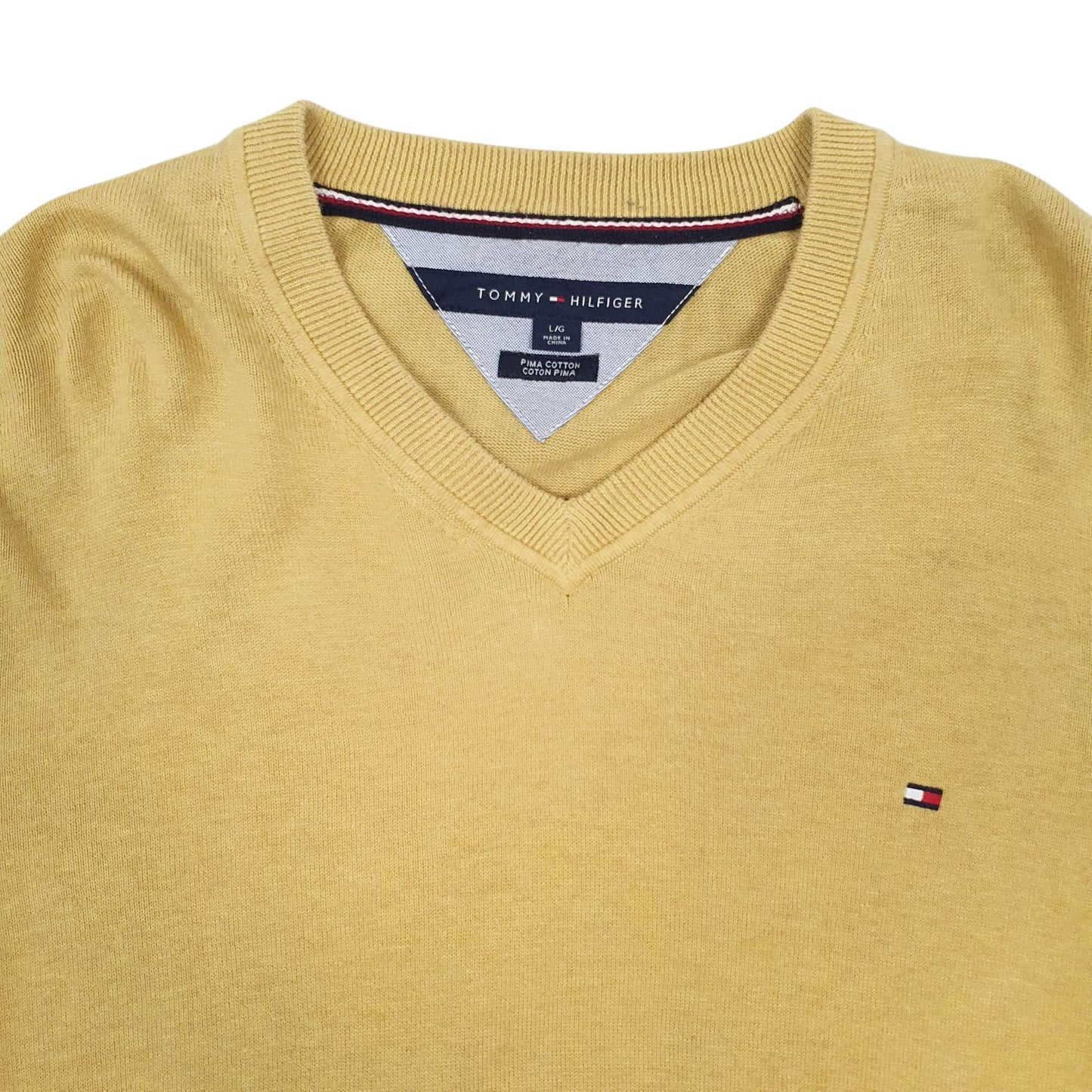 Mens Yellow Tommy Hilfiger Pima Cotton V Neck Jumper