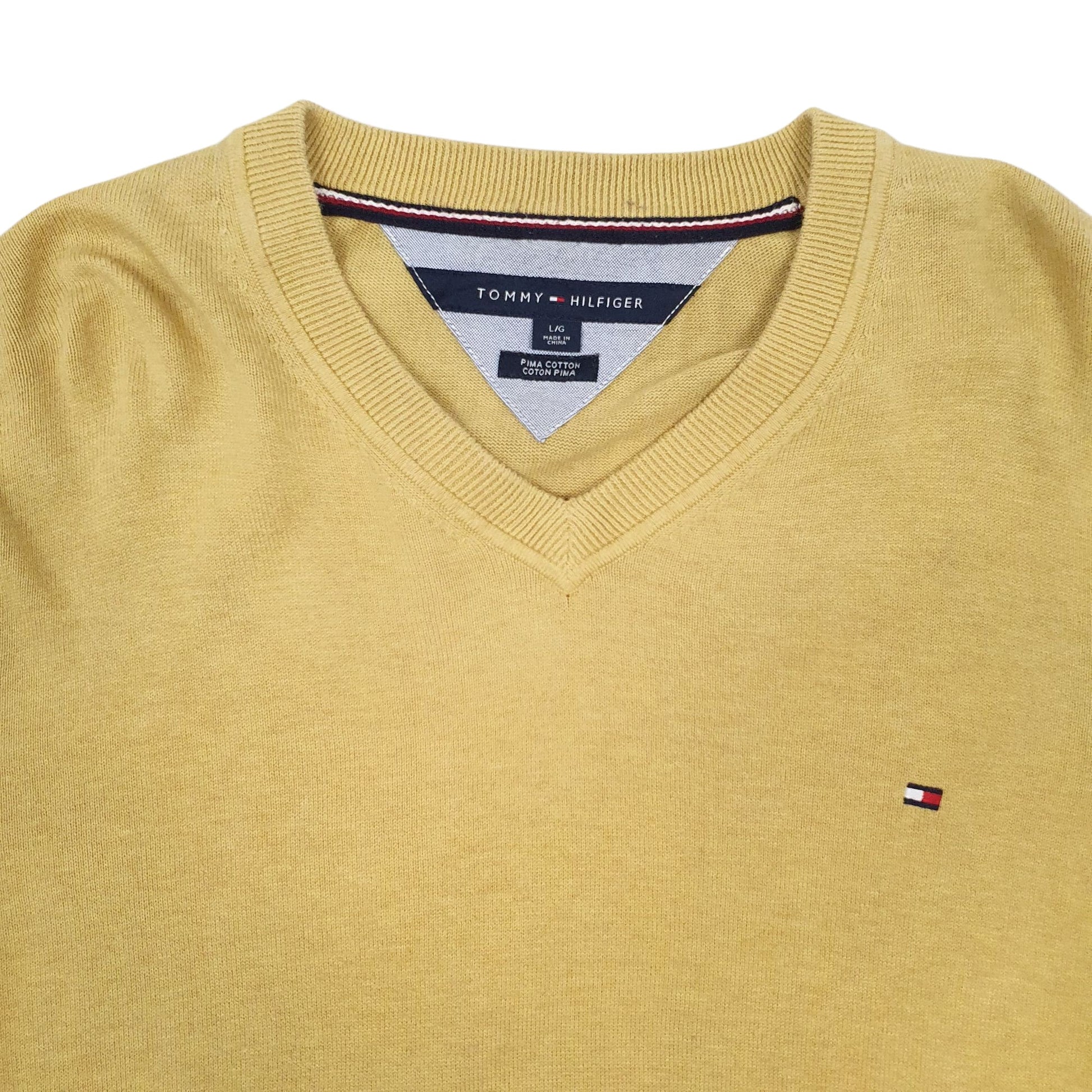 Mens Yellow Tommy Hilfiger Pima Cotton V Neck Jumper