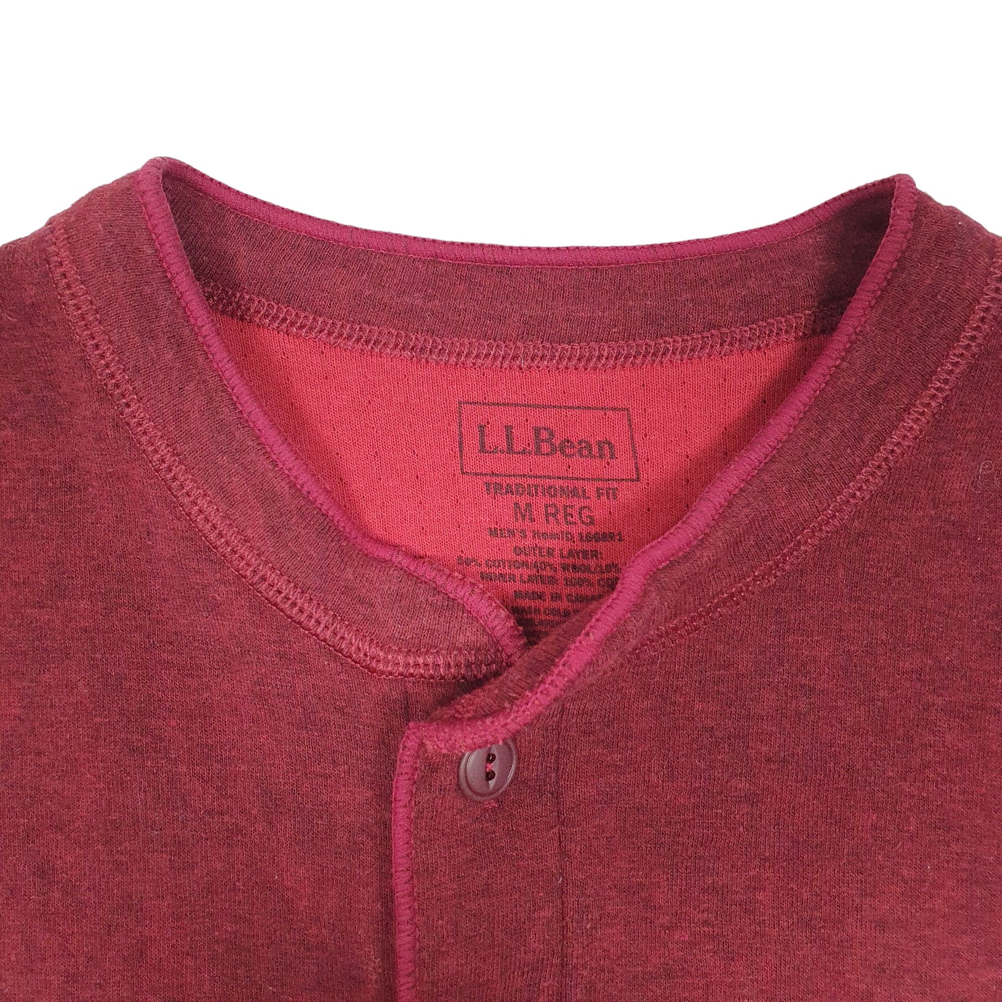 Mens Burgundy L.L.Bean Henley Thermal Quarter Zip Jumper