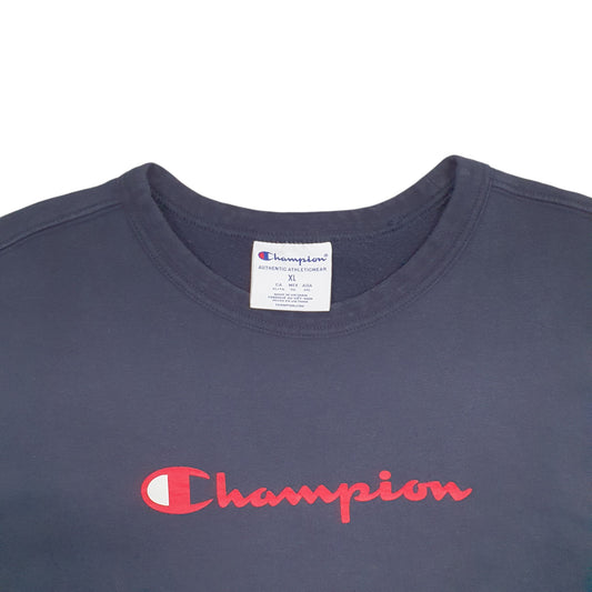 Mens Blue Champion Spellout Crewneck Jumper