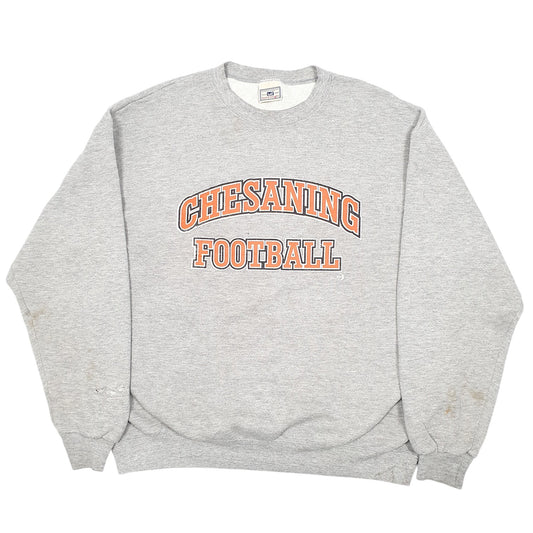 Mens Grey Lee Vintage 90s Chesaning Football USA Spellout Crewneck Jumper