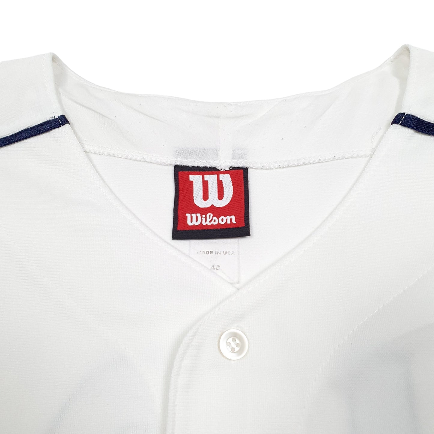 Mens White Wilson Vintage Baseball Jersey Made In USA Short Sleeve T Shirt