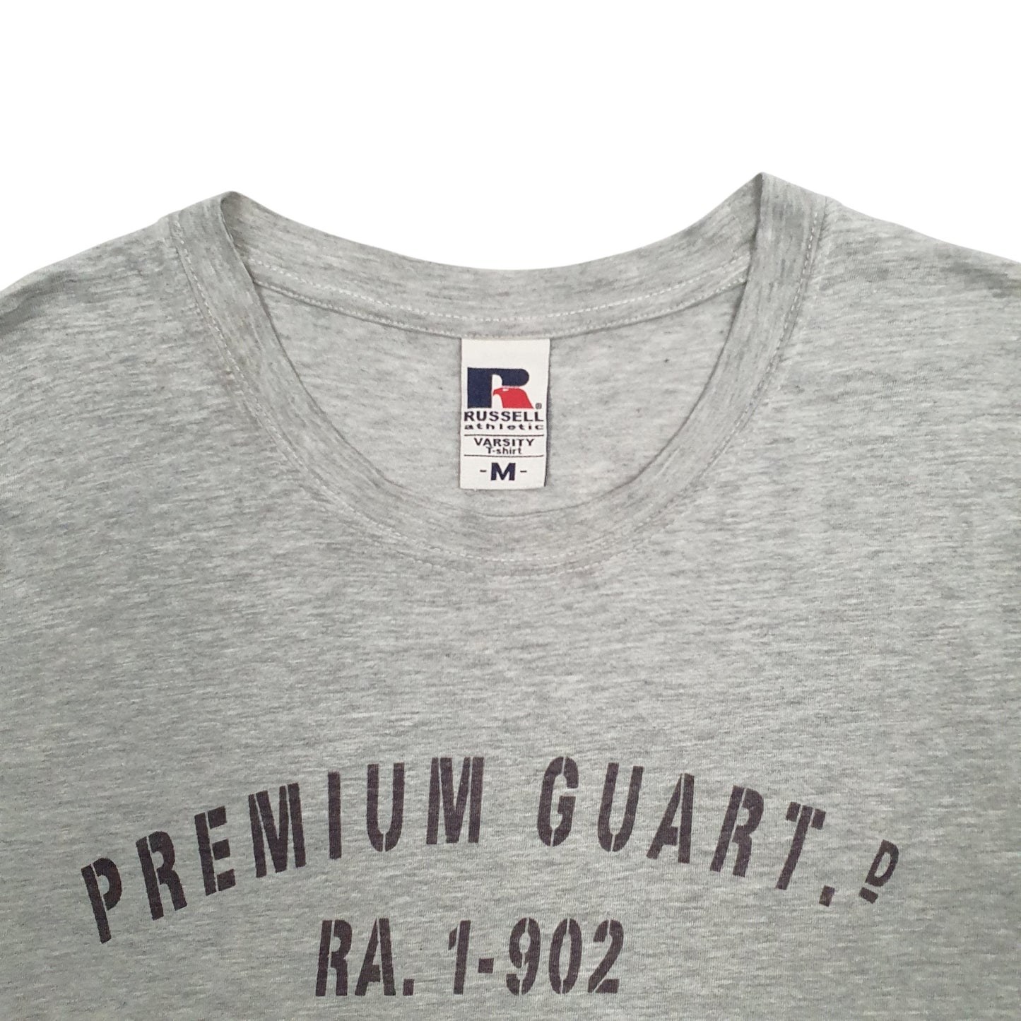 Mens Grey Russell Athletic Premium Guart Spellout Short Sleeve T Shirt