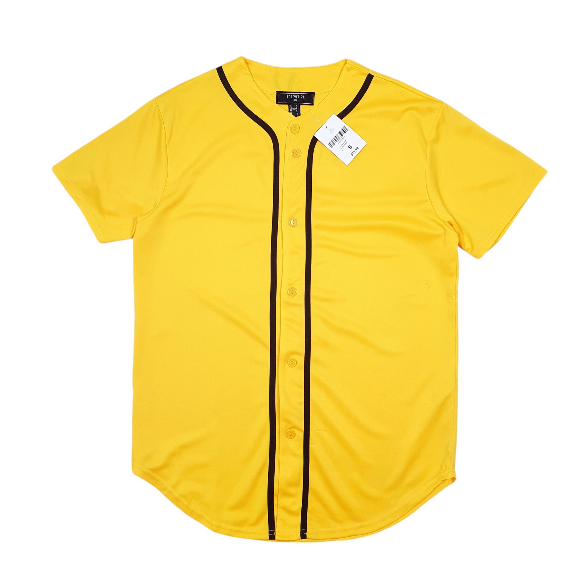 Mens Yellow Forever 21 Baseball Jersey Short Sleeve T Shirt