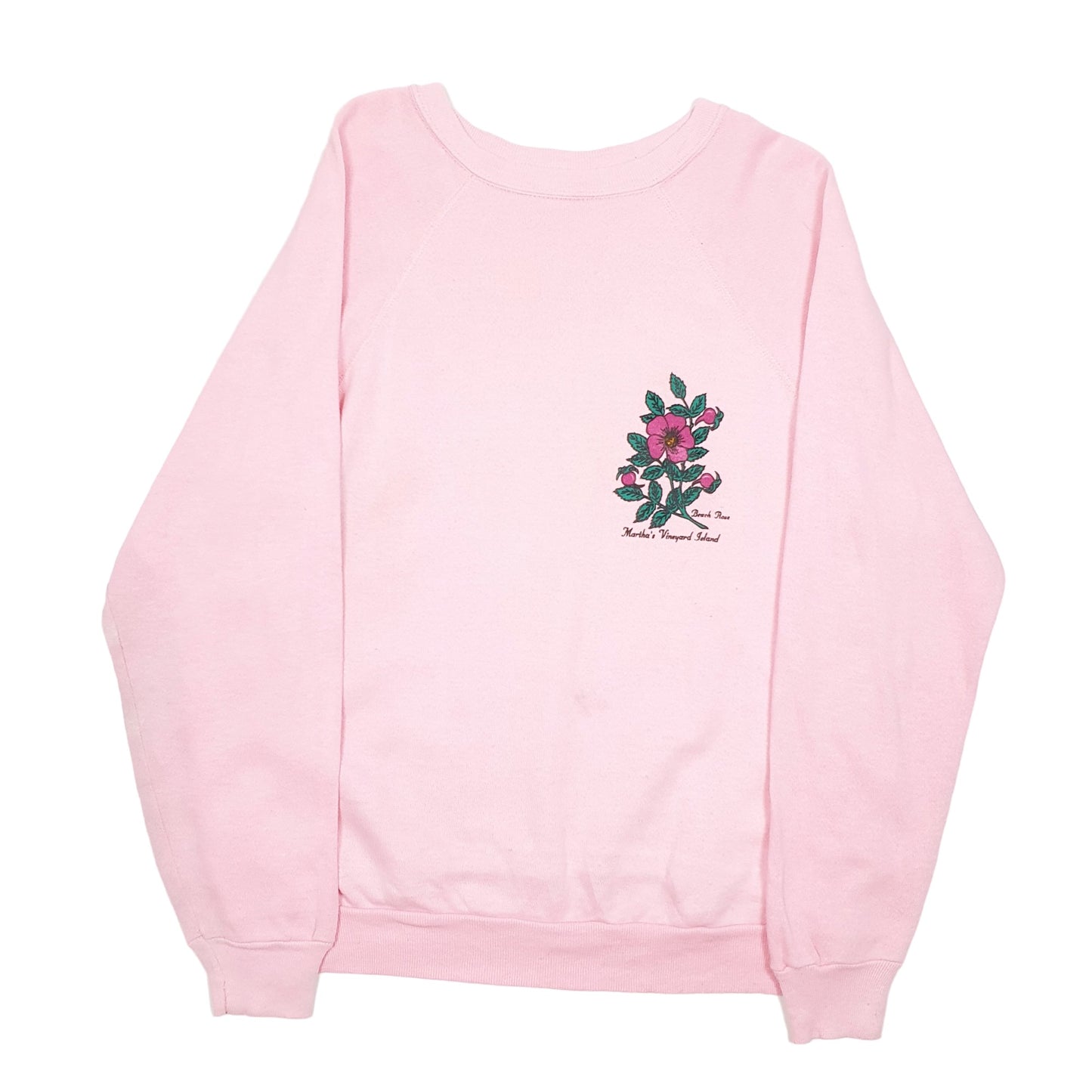 Womens Pink Tultex Vintage Made In USA Raglan Marthas Vinyard Beach Rose 90s Crewneck Jumper