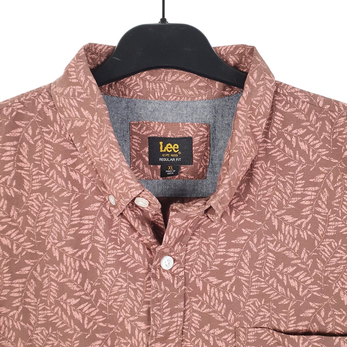 Mens Brown Lee Leaves Foliage Hawaiian Print Short Sleeve Shirt