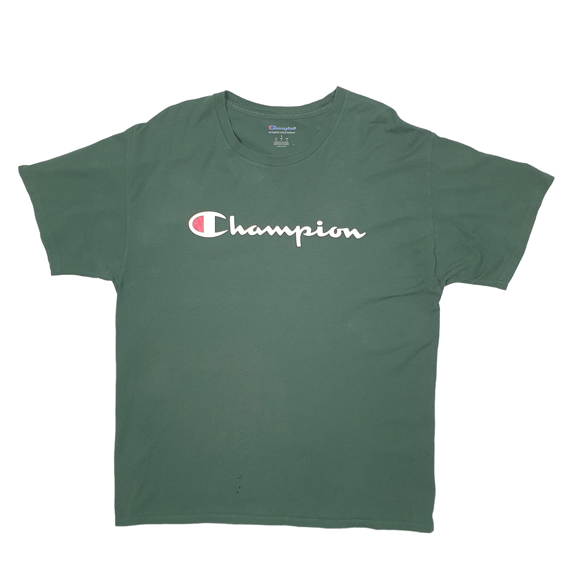 Mens Green Champion Spellout Short Sleeve T Shirt