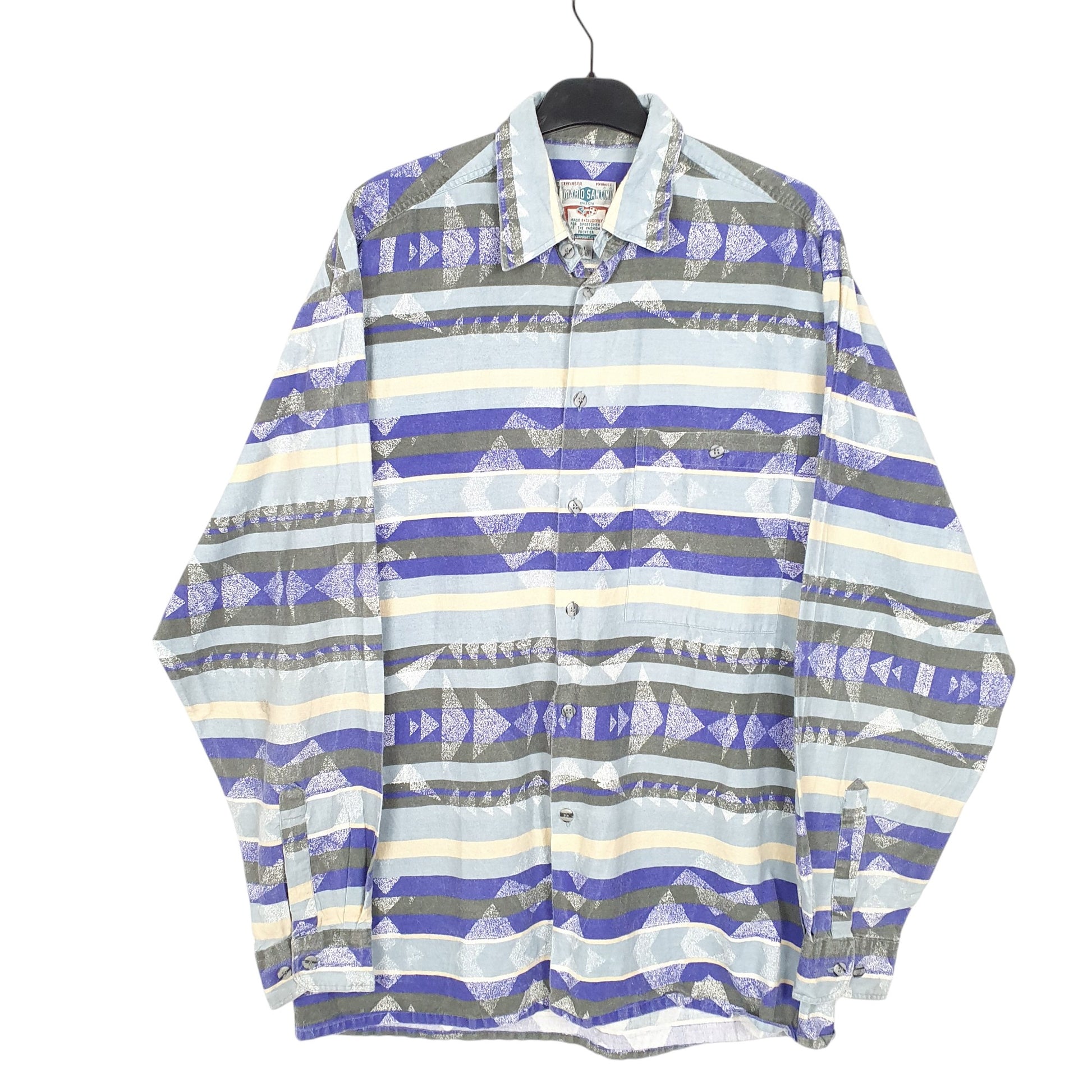 Mens Blue Mario Santini Navajo Chamois Overshirt Aztec Long Sleeve Shirt