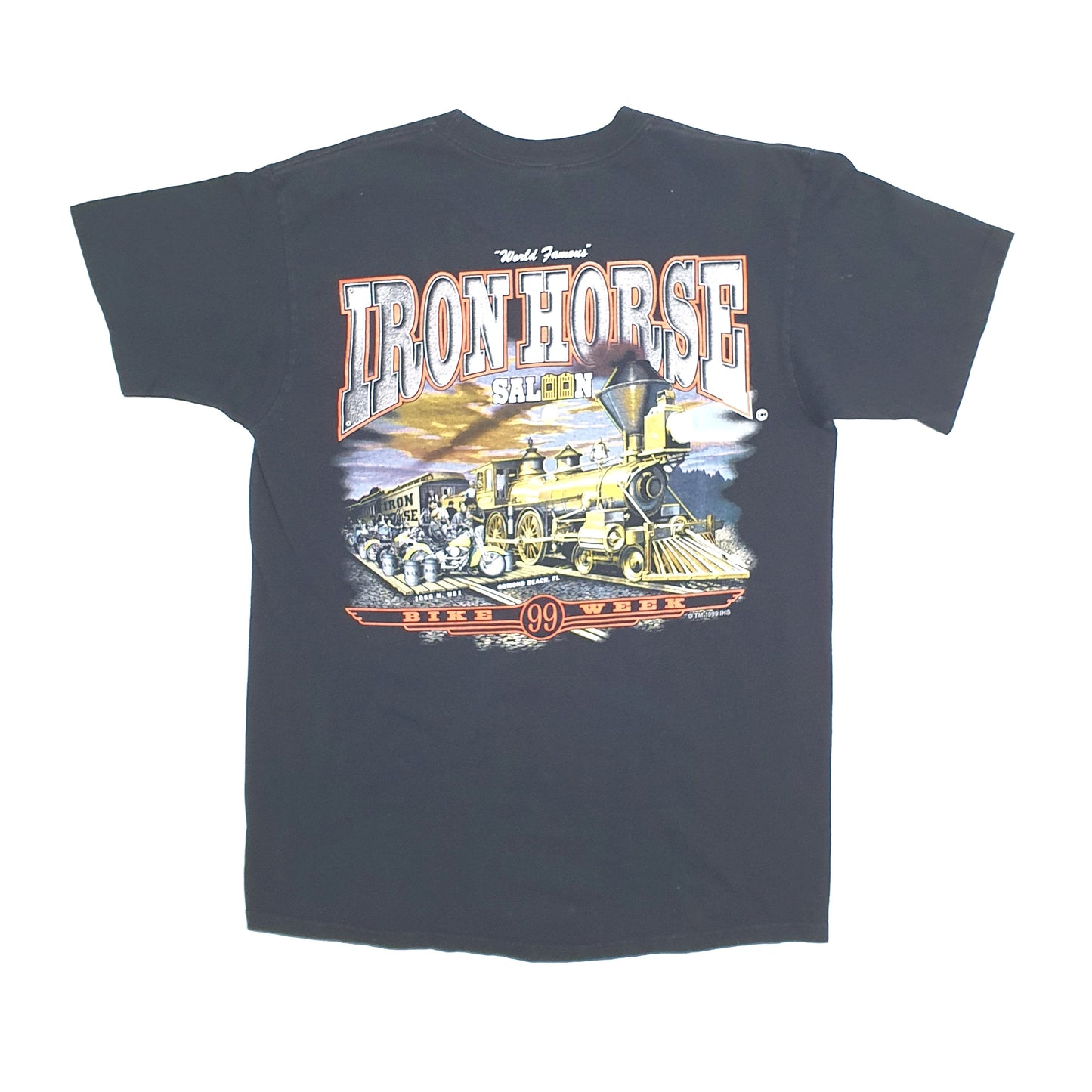 Mens Black Anvil Vintage 1999 Iron Horse Saloon Bike Week Single Stitch Short Sleeve T Shirt
