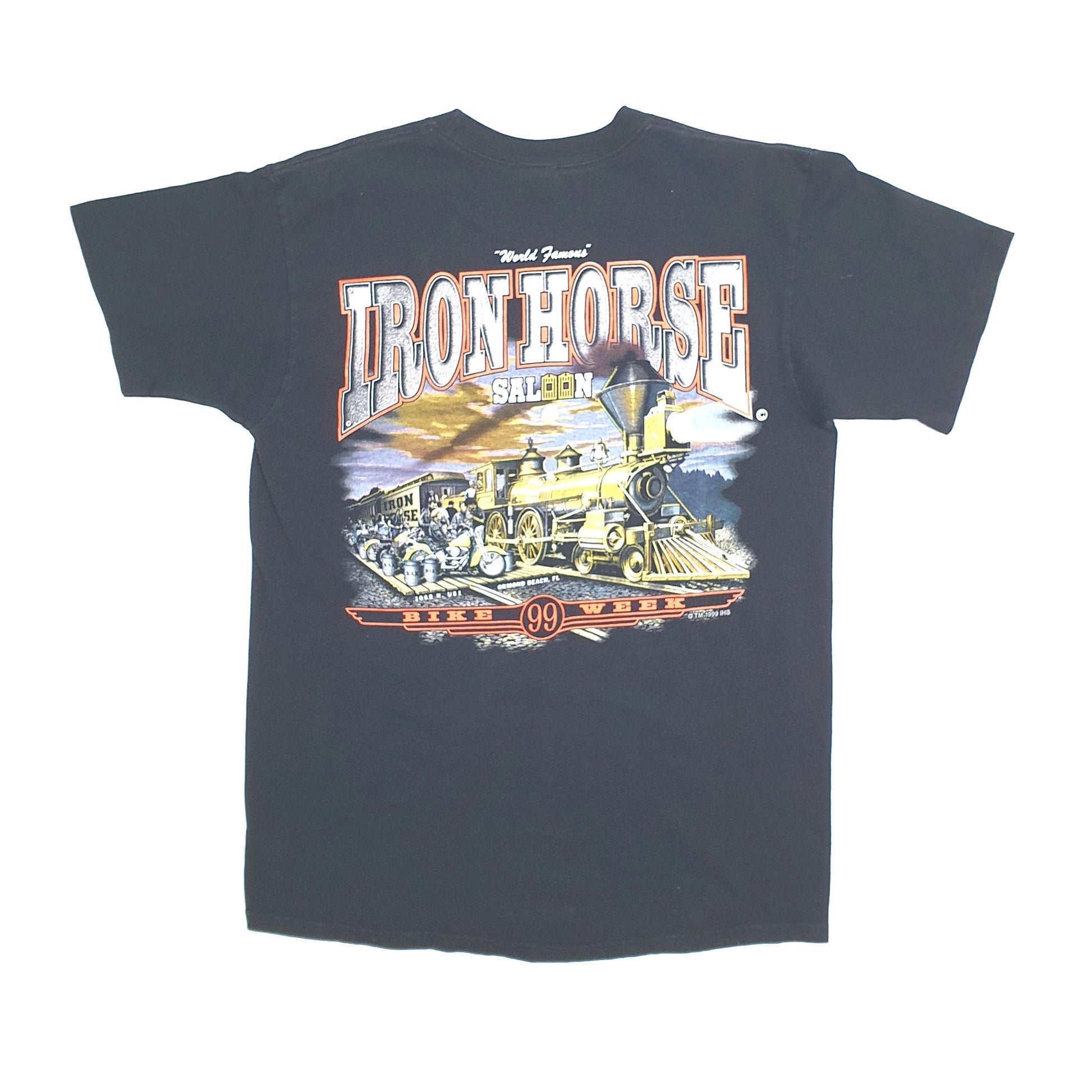 Mens Black Anvil Vintage 1999 Iron Horse Saloon Bike Week Single Stitch Short Sleeve T Shirt