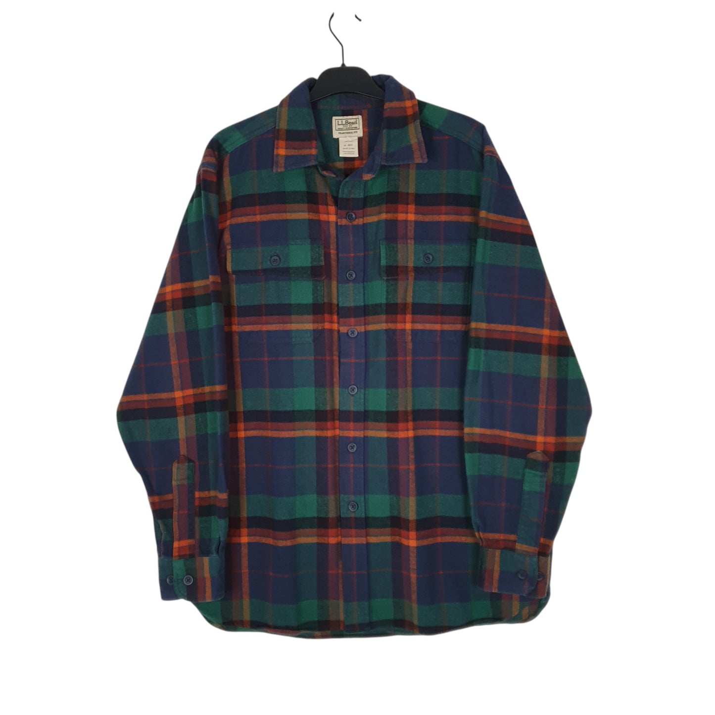 Mens Navy L.L.Bean Scotch Flannel Chamois Plaid Long Sleeve Shirt