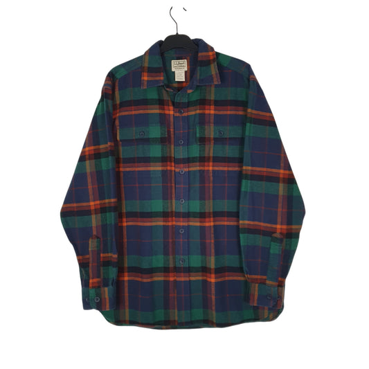 Mens Navy L.L.Bean Scotch Flannel Chamois Plaid Long Sleeve Shirt