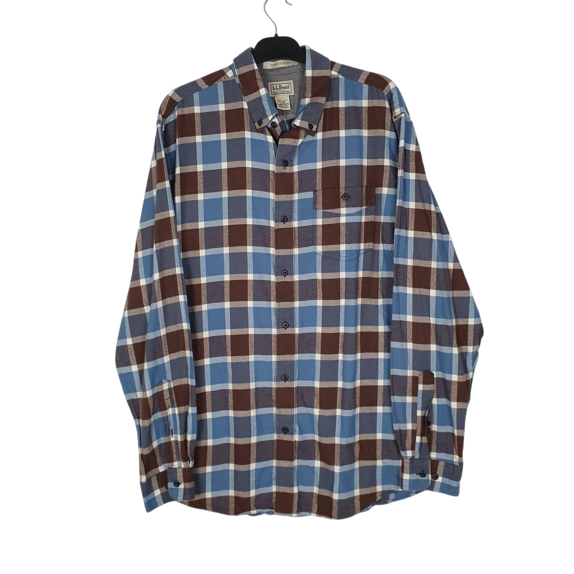 Mens Blue L.L.Bean Scotch Plaid Flannel Long Sleeve Shirt