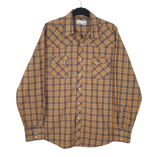 Mens Brown Wrangler Pearl Snap Long Sleeve Shirt