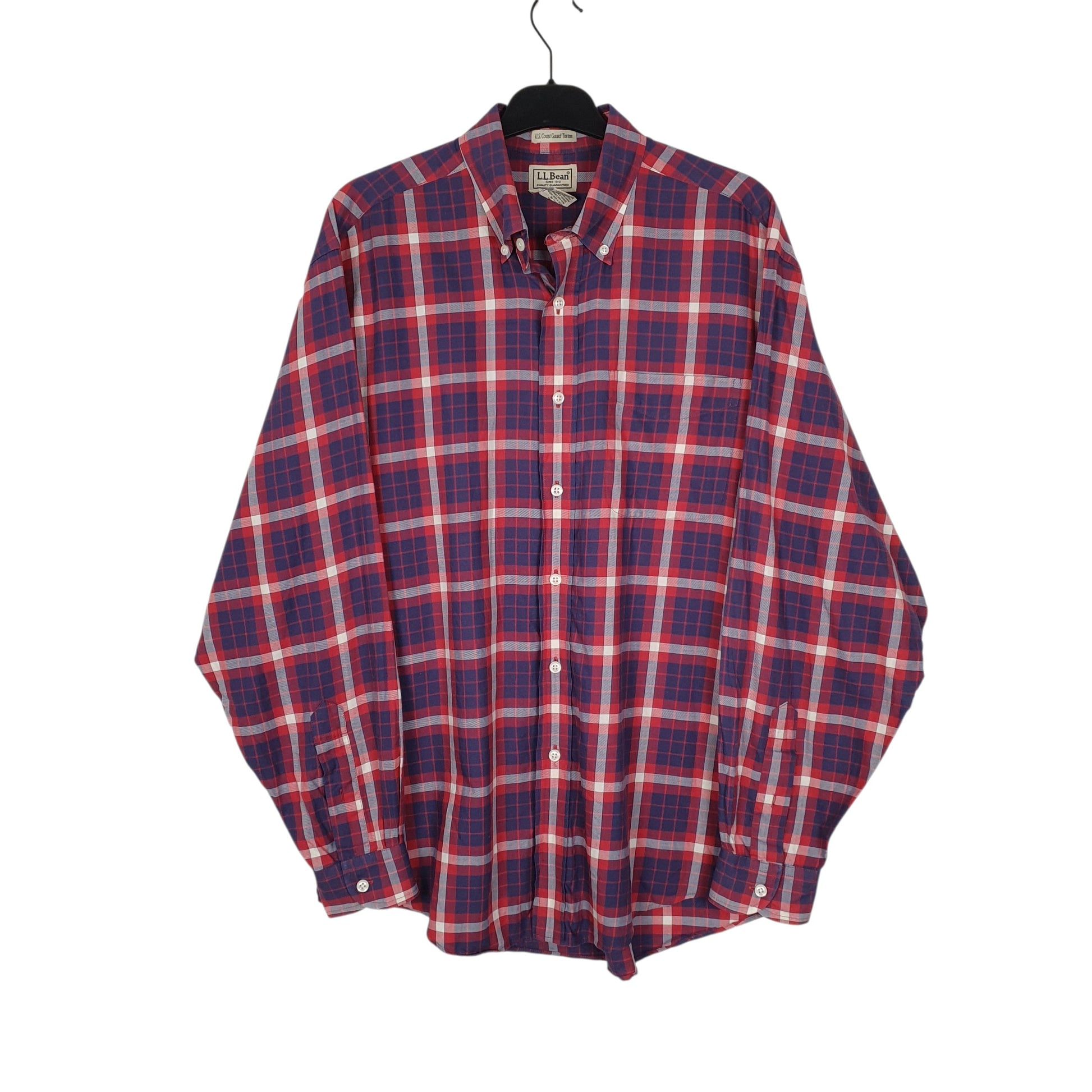 Mens Red L.L.Bean US Coast Guard Tartan Long Sleeve Shirt