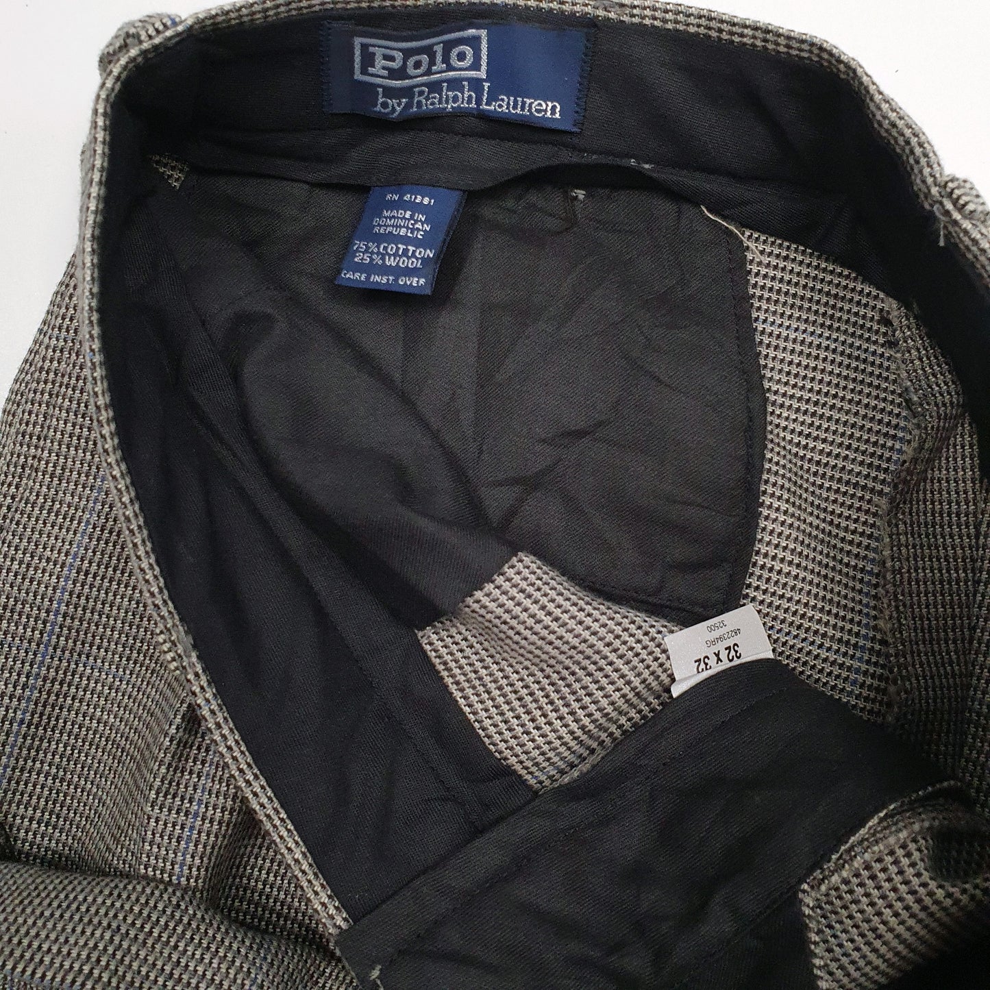 Mens Grey Polo Ralph Lauren Vintage 90s Houndstooth  Trousers