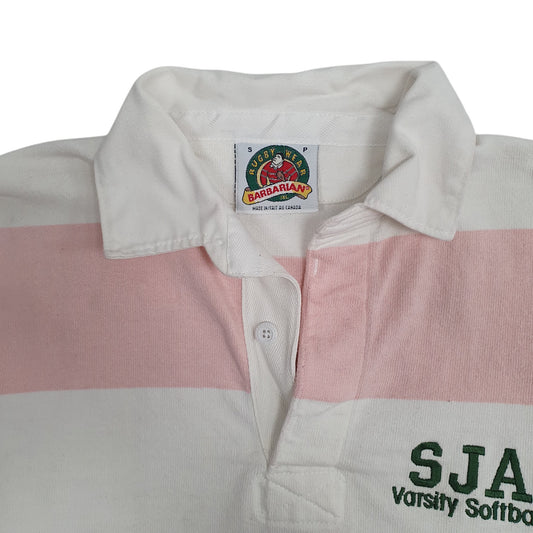 Mens Pink Barbarian Rugby Softball Hoodie Polo Shirt