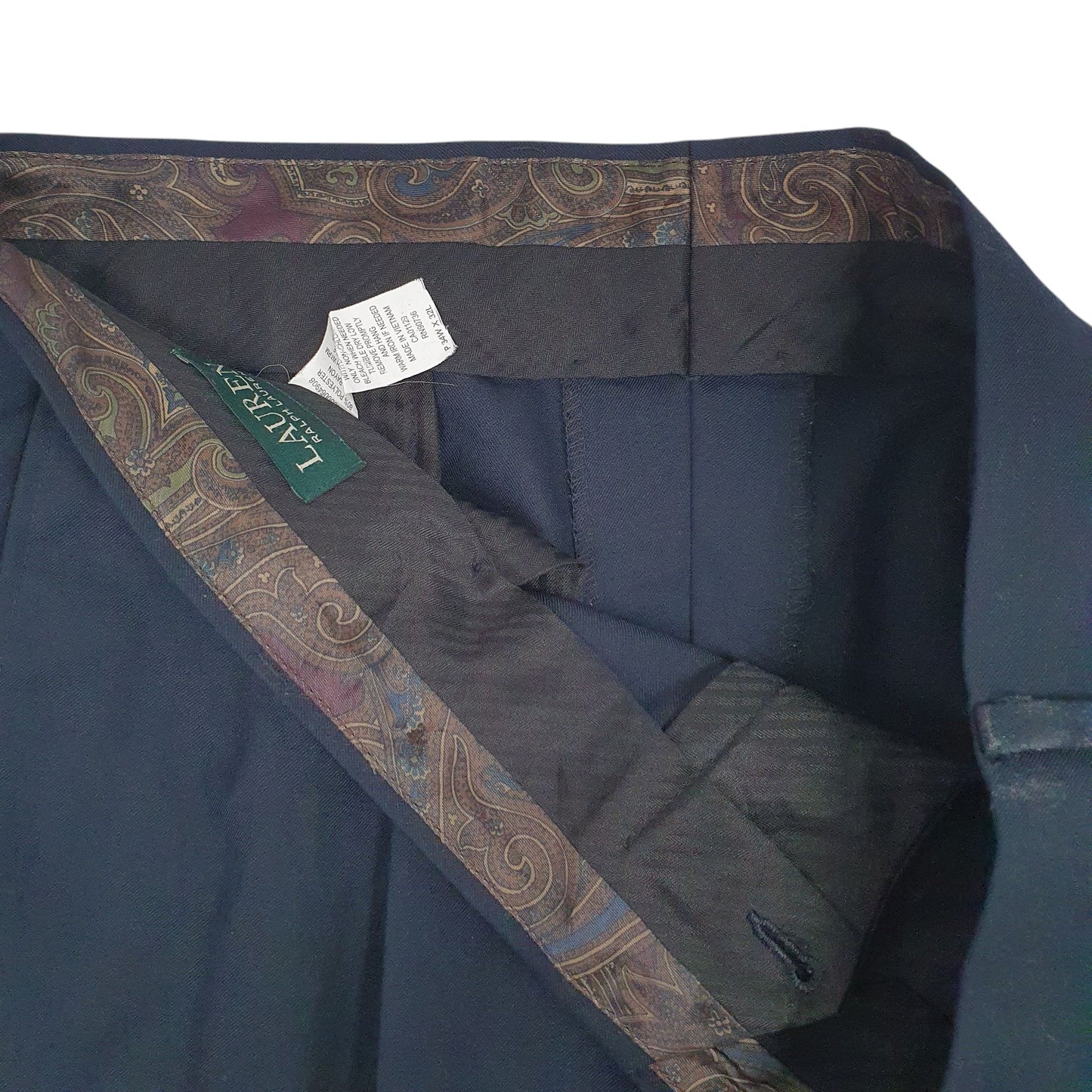 Mens Navy Ralph Lauren Double Pleated  Trousers