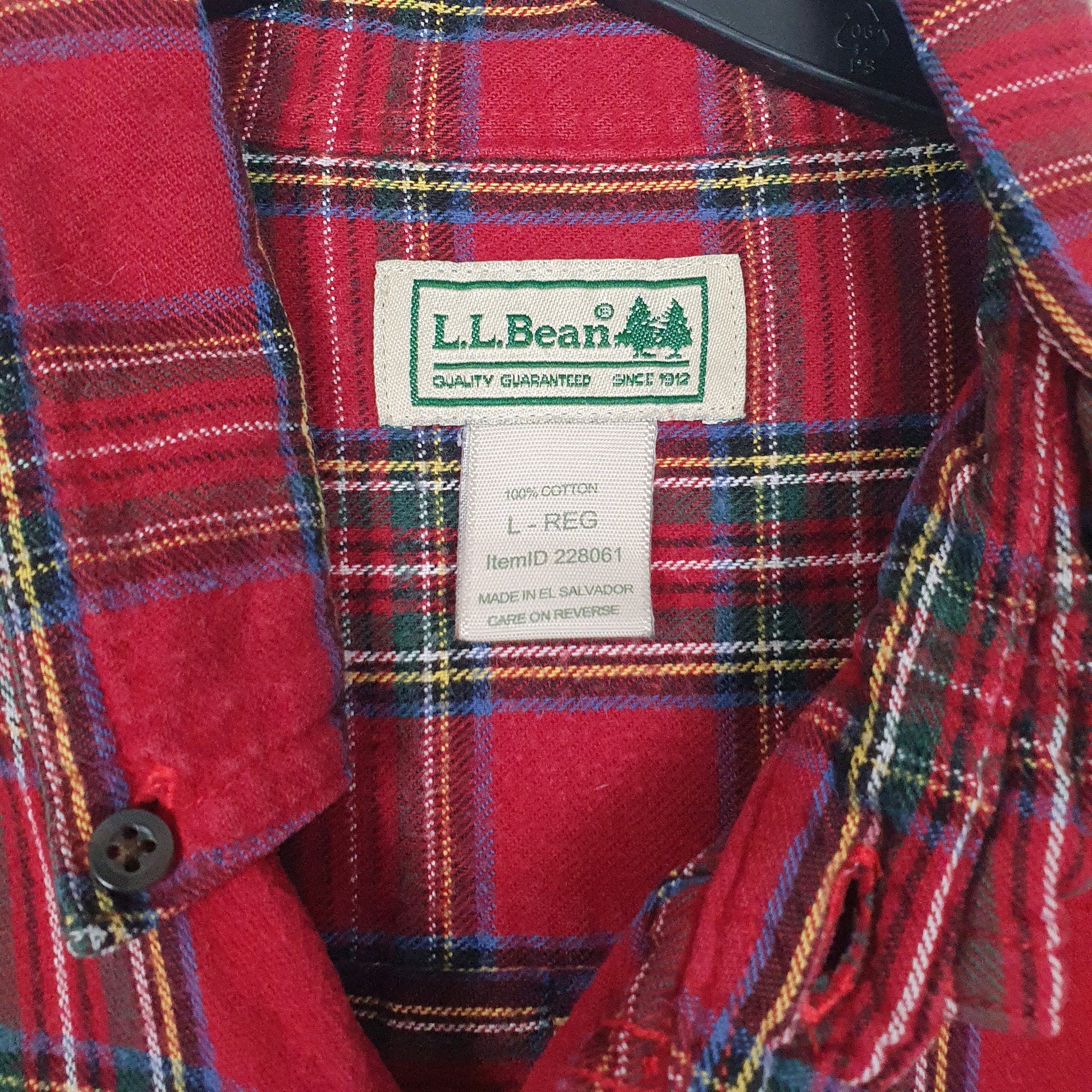 Mens Red L.L.Bean Plaid Flannel  Shirt