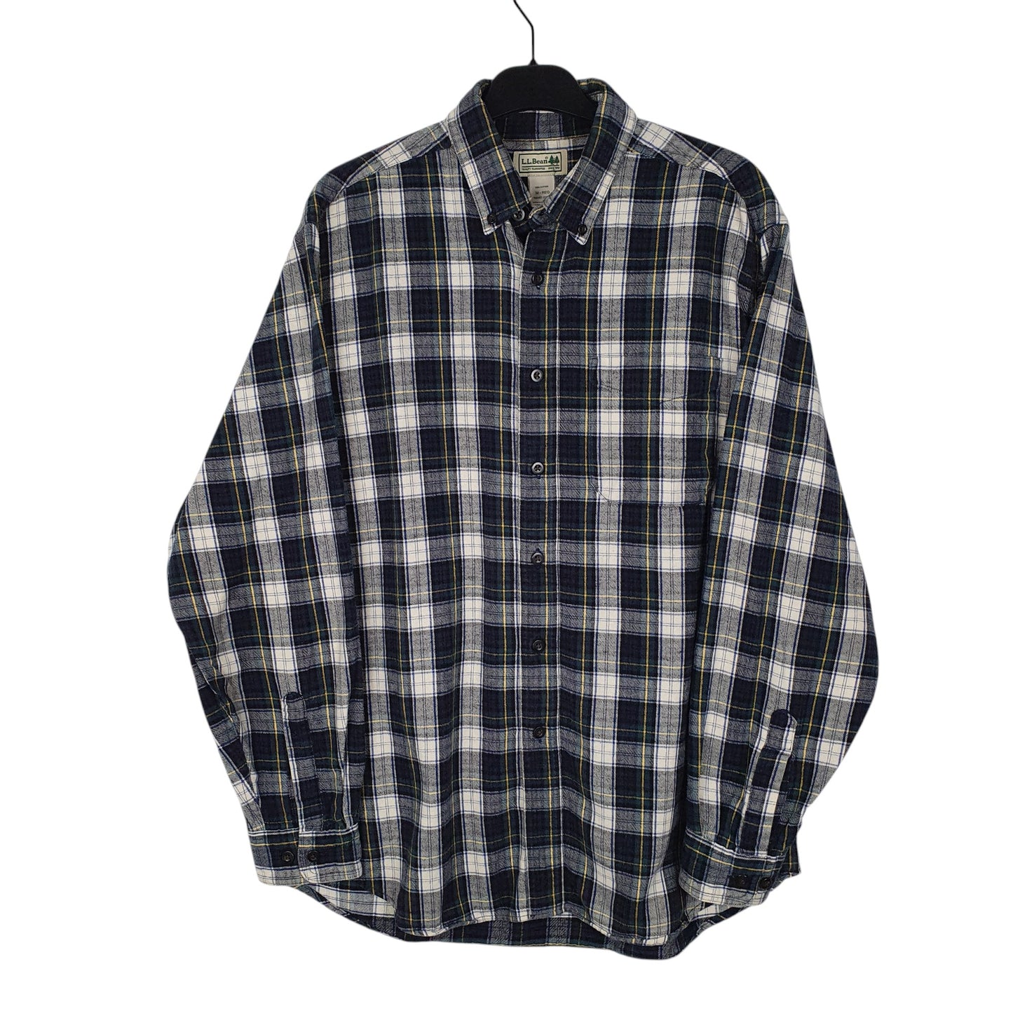 Mens Navy L.L.Bean Thick Flannel Plaid Long Sleeve Shirt