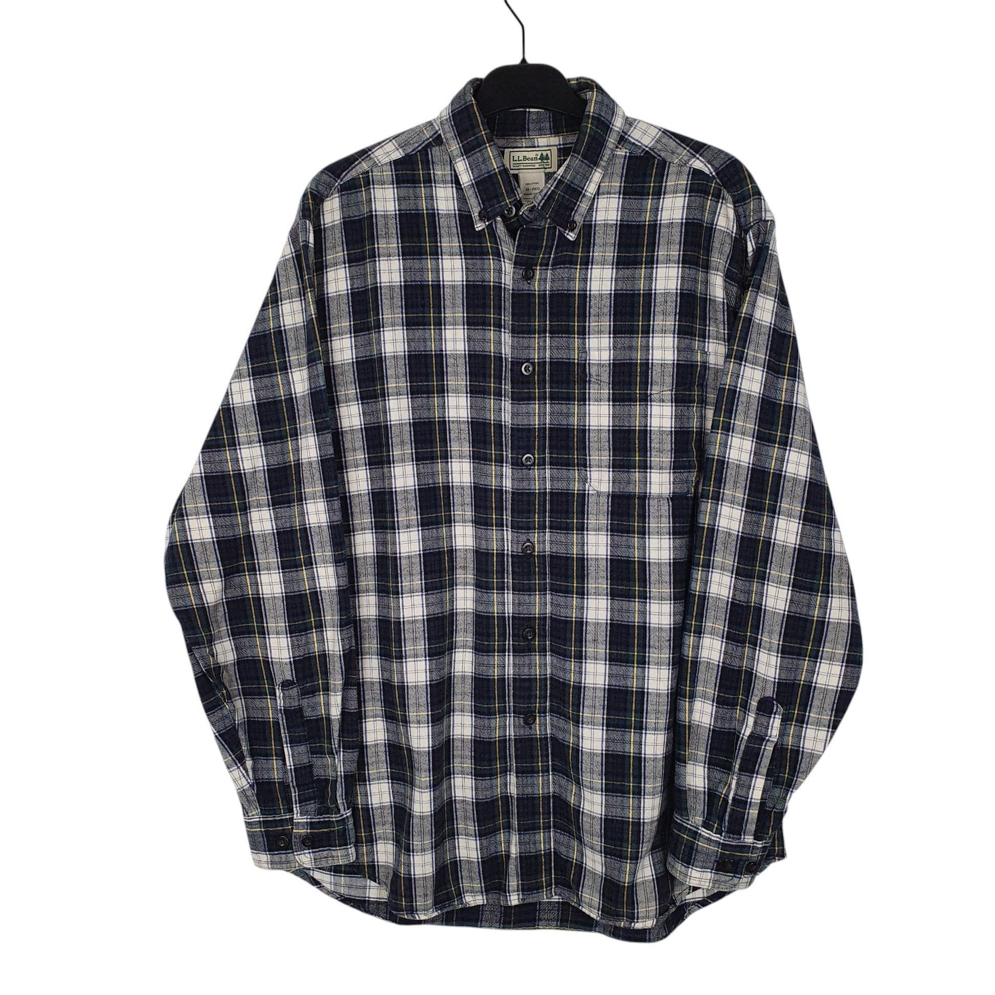 Mens Navy L.L.Bean Thick Flannel Plaid Long Sleeve Shirt