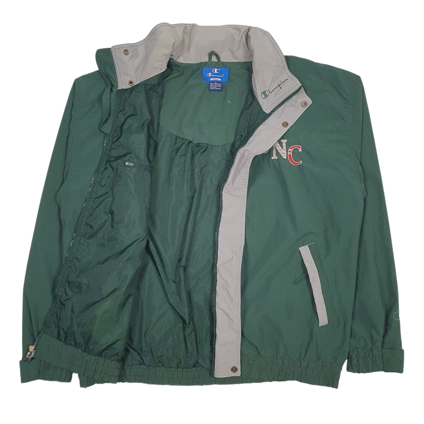 Mens Green Champion Vintage 90s UNC Hoodie Coat