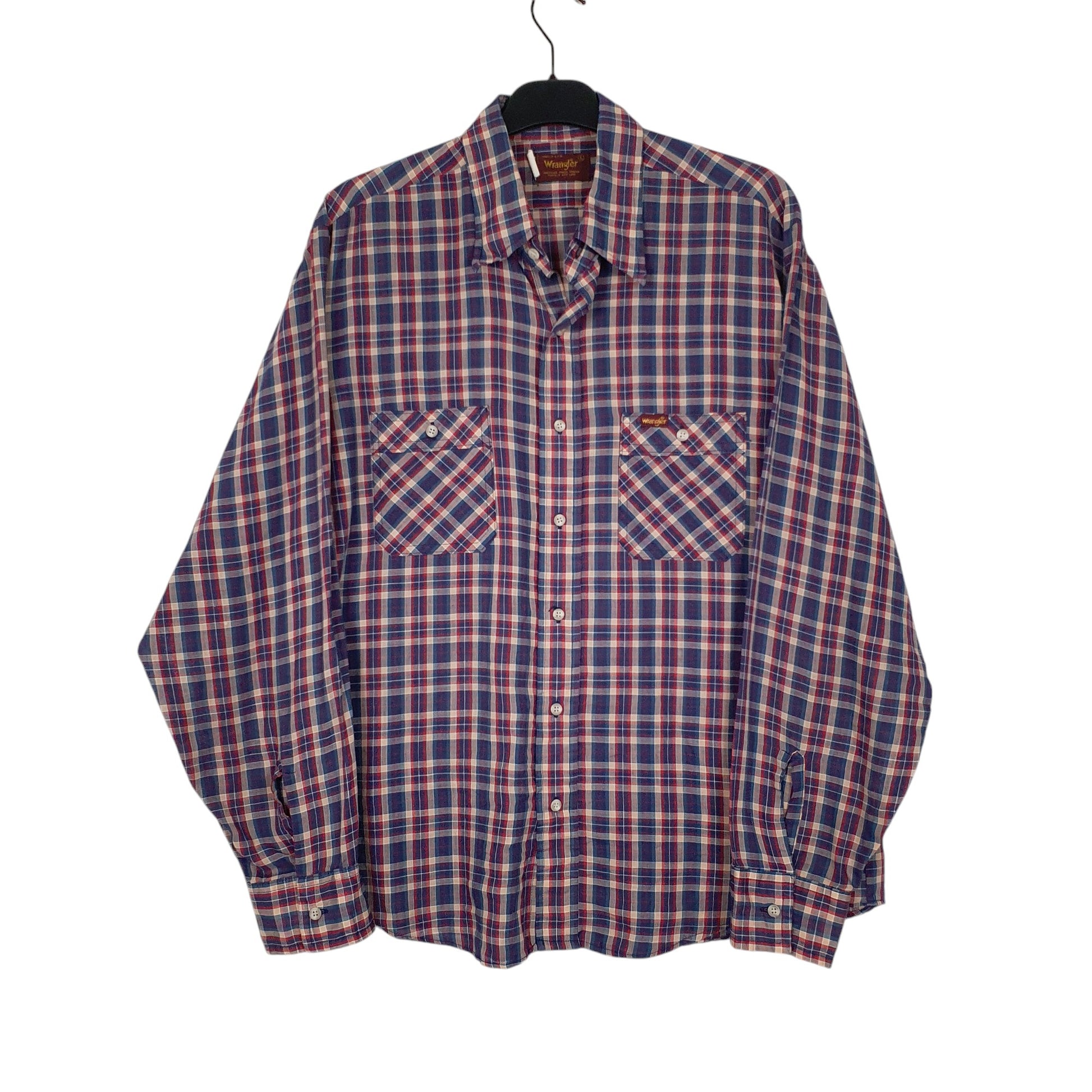 Mens Navy Wrangler Vintage 80s Long Sleeve Shirt