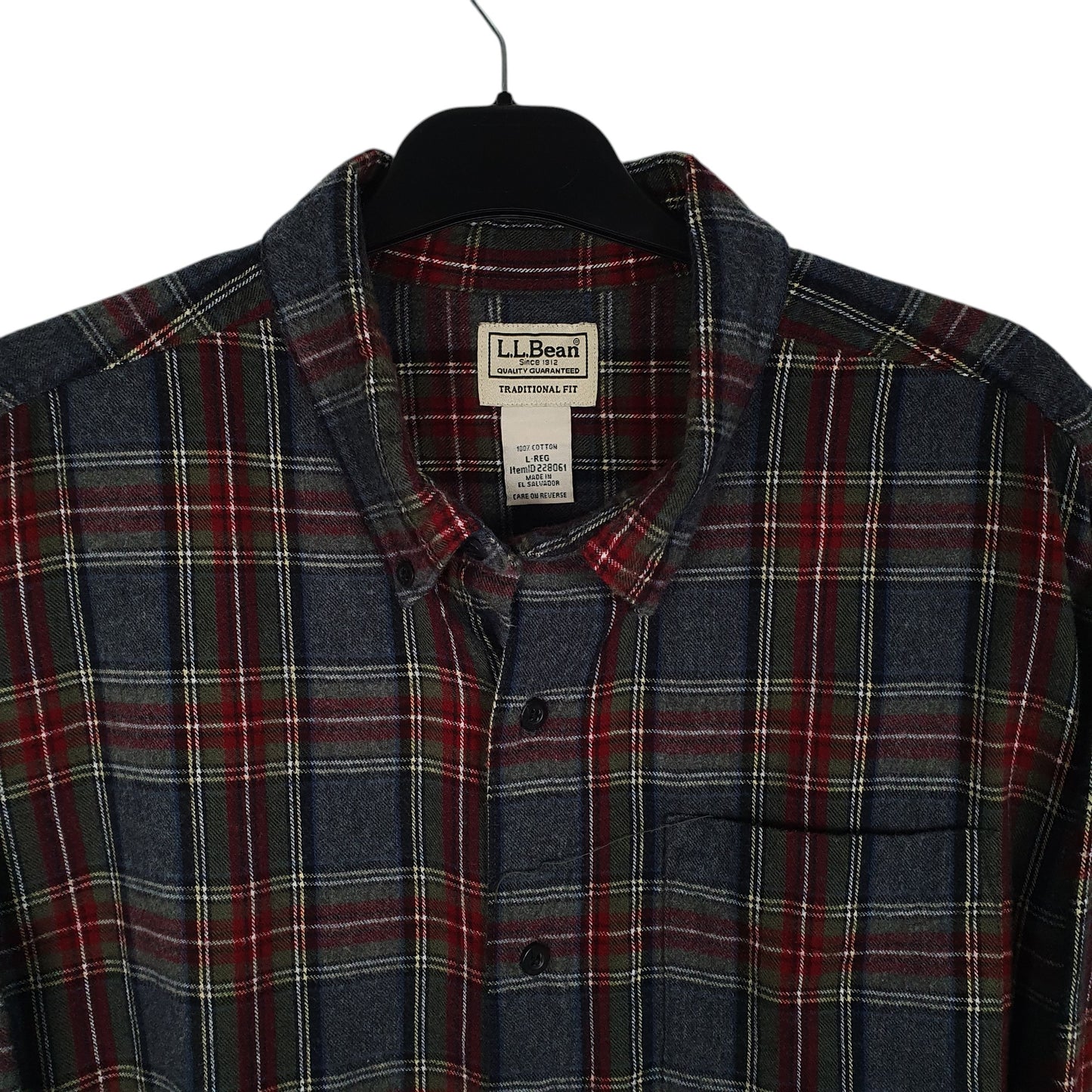 Mens Grey L.L.Bean Thick Flannel Plaid  Shirt