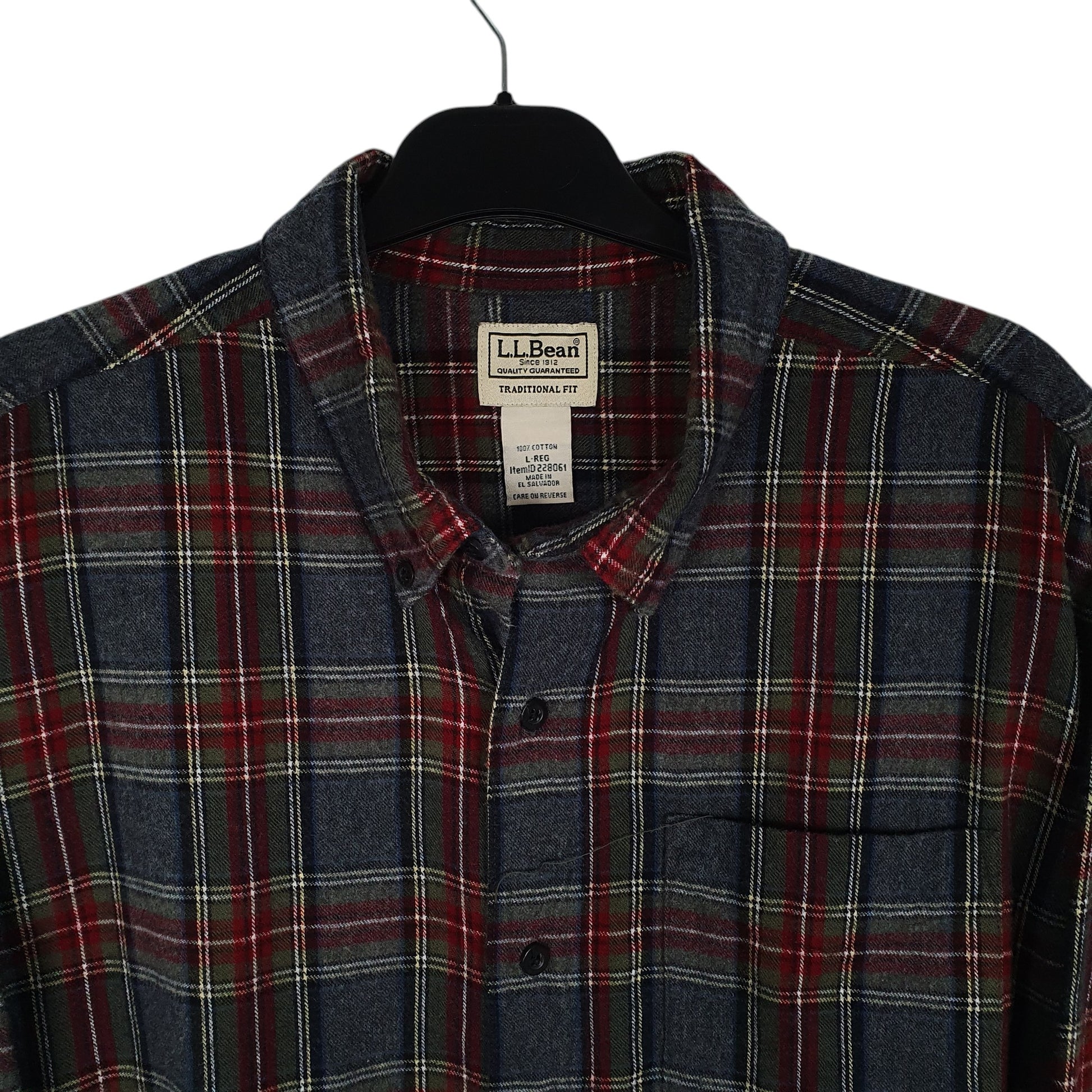Mens Grey L.L.Bean Thick Flannel Plaid  Shirt