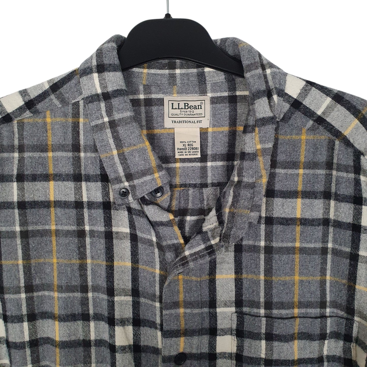 Mens Grey L.L.Bean Scotch Plaid Flannel  Shirt