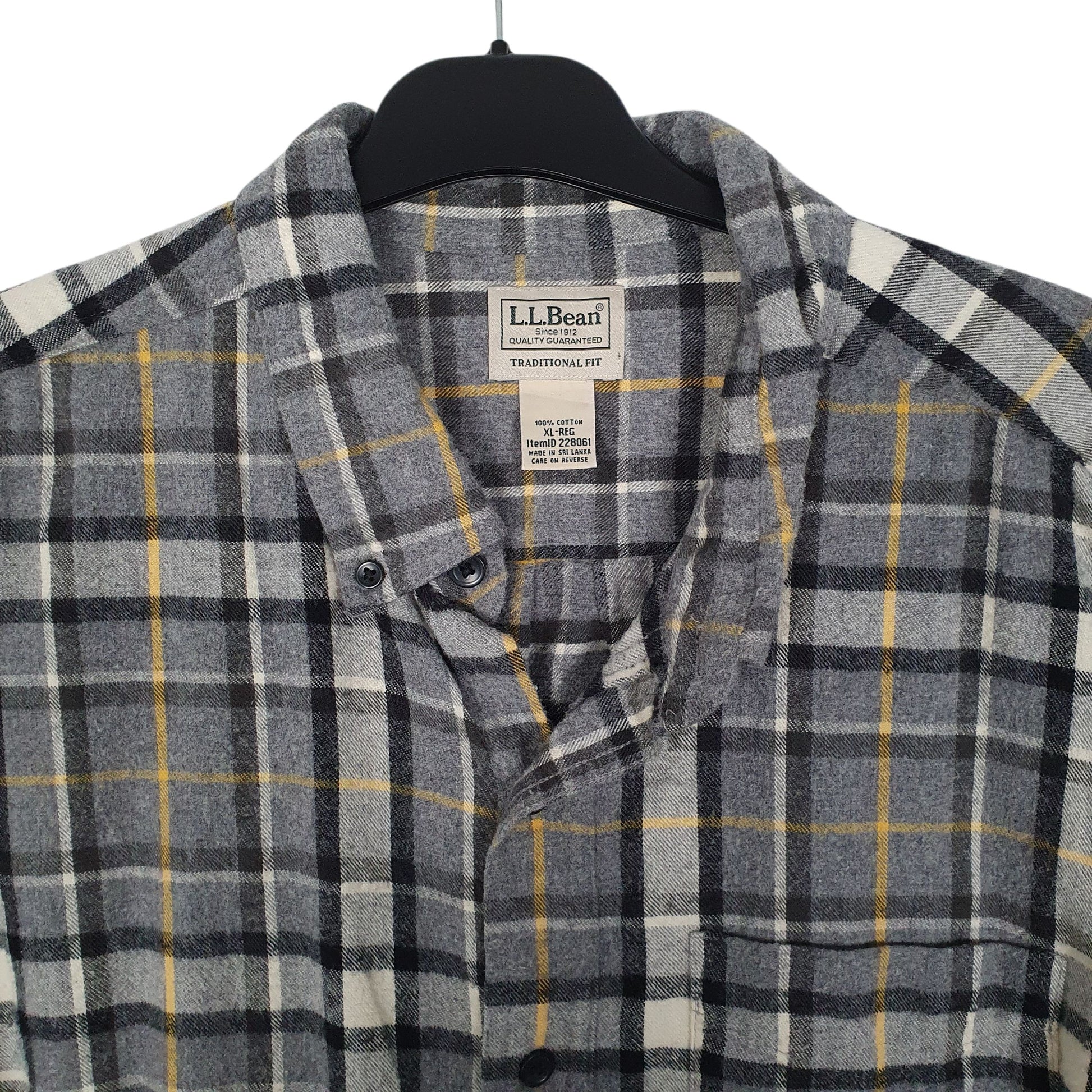 Mens Grey L.L.Bean Scotch Plaid Flannel  Shirt