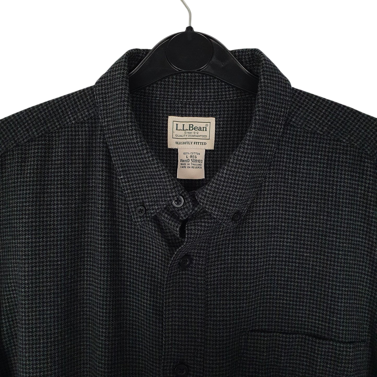 Mens Grey L.L.Bean Houndstooth Flannel  Shirt