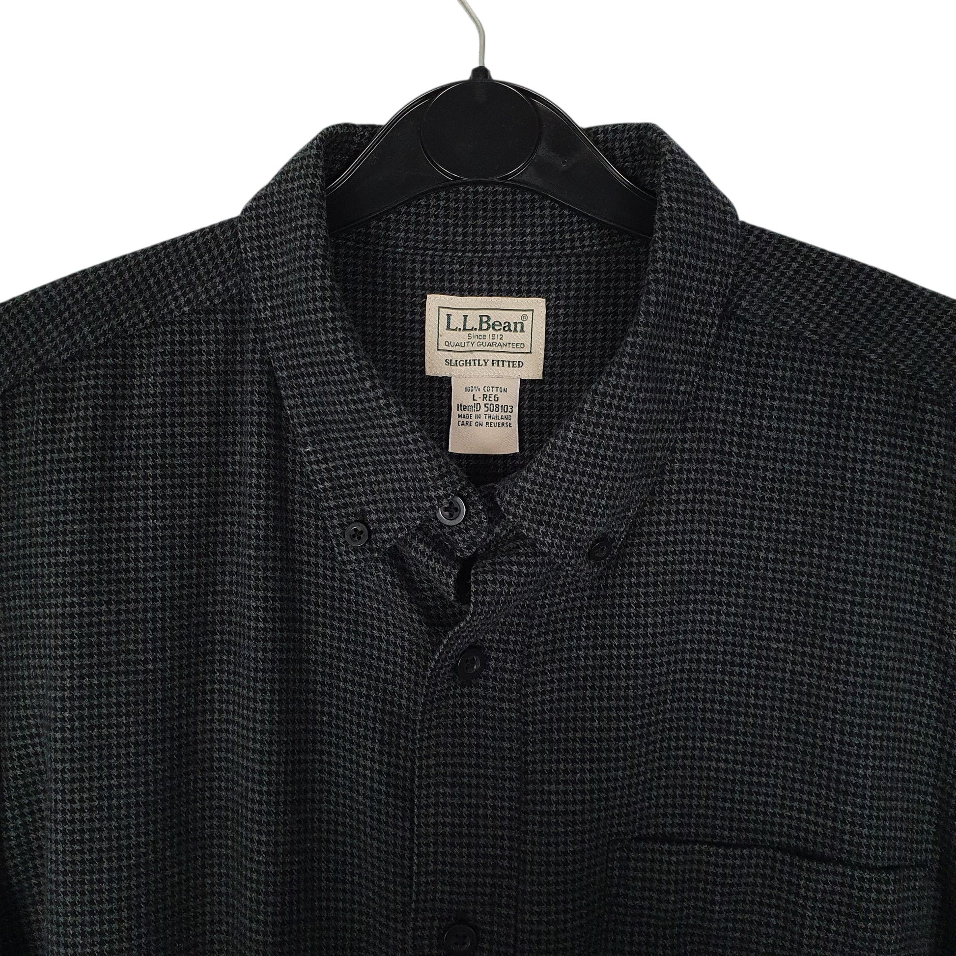 Mens Grey L.L.Bean Houndstooth Flannel  Shirt