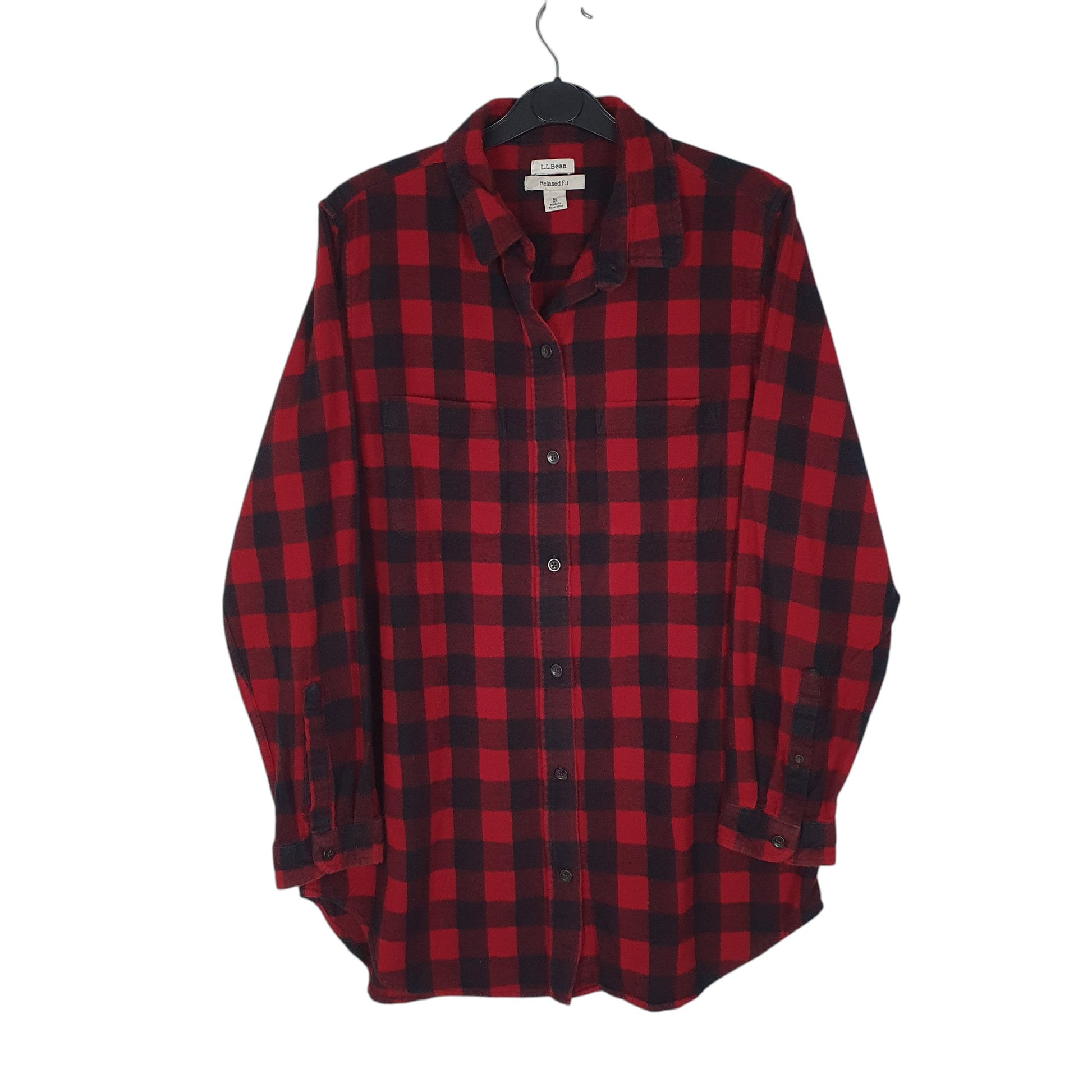 Womens Red L.L.Bean Thick Flannel Plaid Relaxed Fit Long Sleeve Shirt