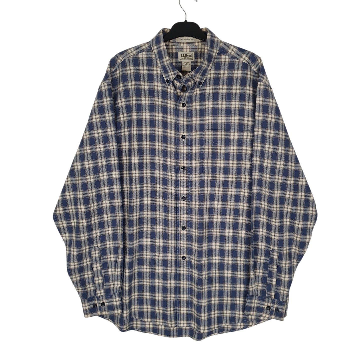 Mens Blue L.L.Bean Scotch Plaid Flannel Long Sleeve Shirt