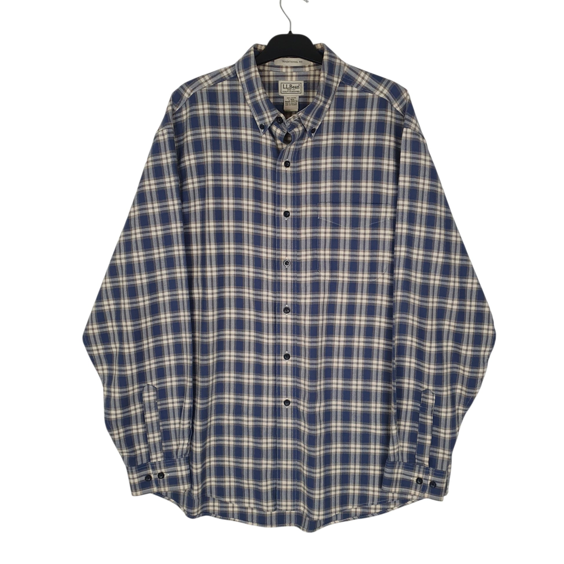 Mens Blue L.L.Bean Scotch Plaid Flannel Long Sleeve Shirt