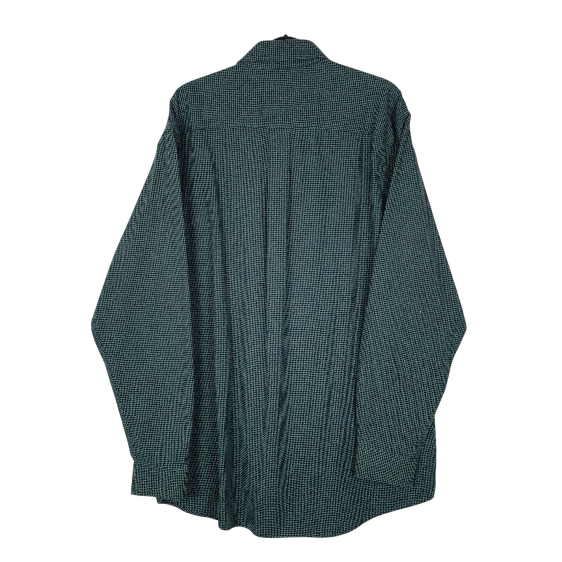 Mens Green L.L.Bean Thick Flannel Houndstooth  Shirt