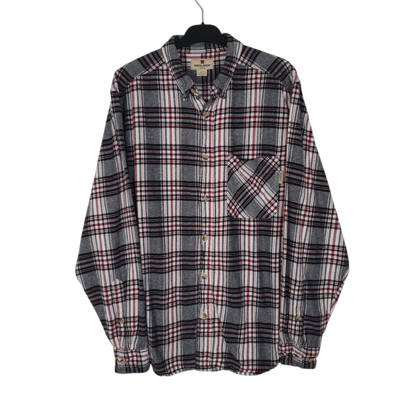 Mens Grey Woolrich Thick Flannel Plaid Long Sleeve Shirt