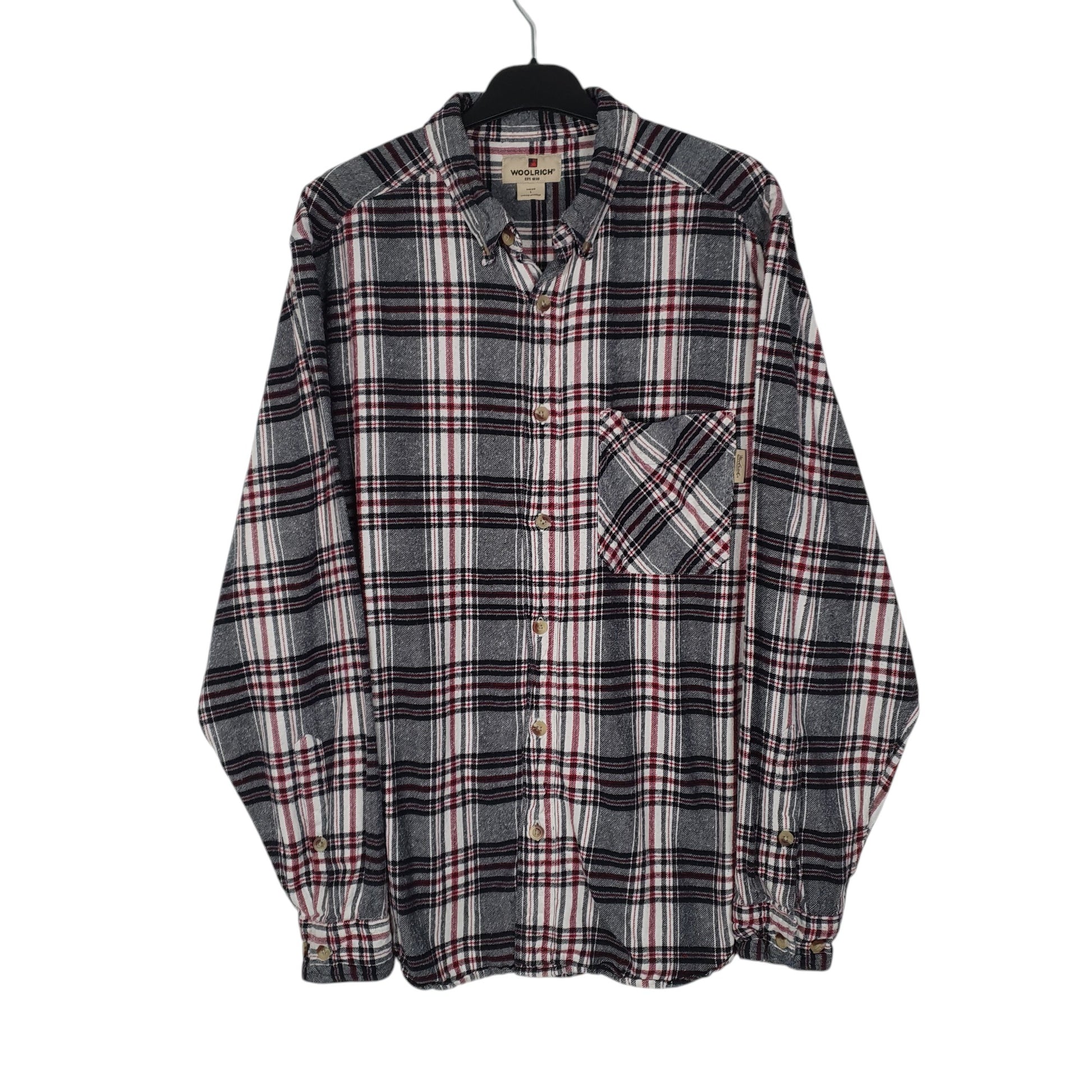 Mens Grey Woolrich Thick Flannel Plaid Long Sleeve Shirt