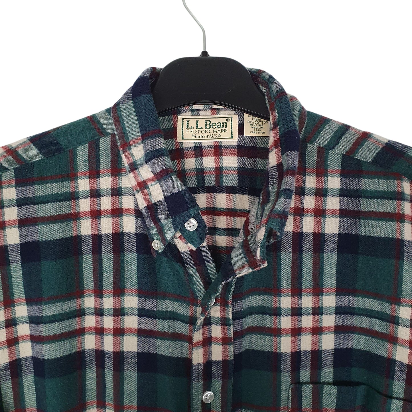 Mens Green L.L.Bean Scotch Plaid Flannel Vintage 90s  Shirt