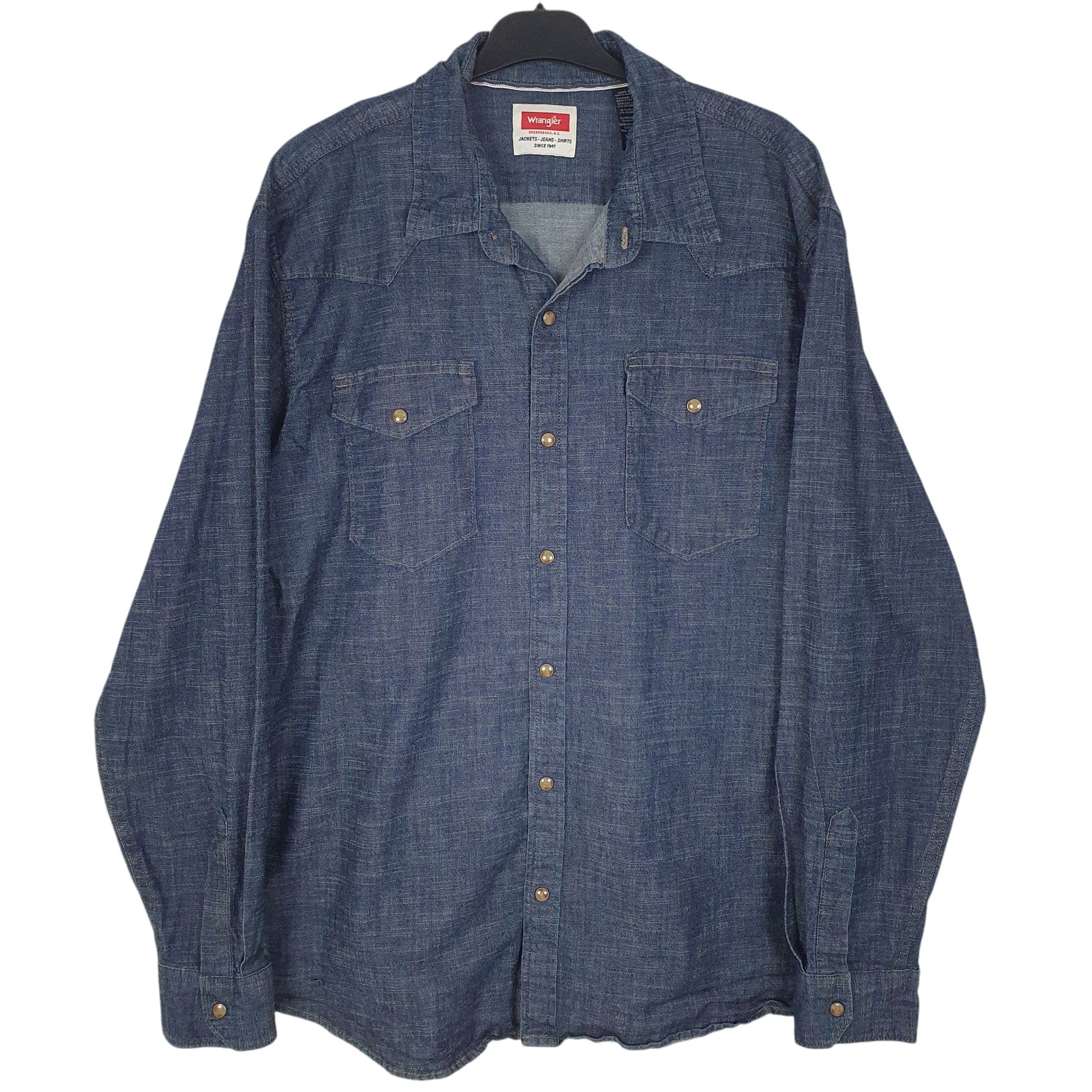 Mens Navy Wrangler Pearl Snap Long Sleeve Shirt