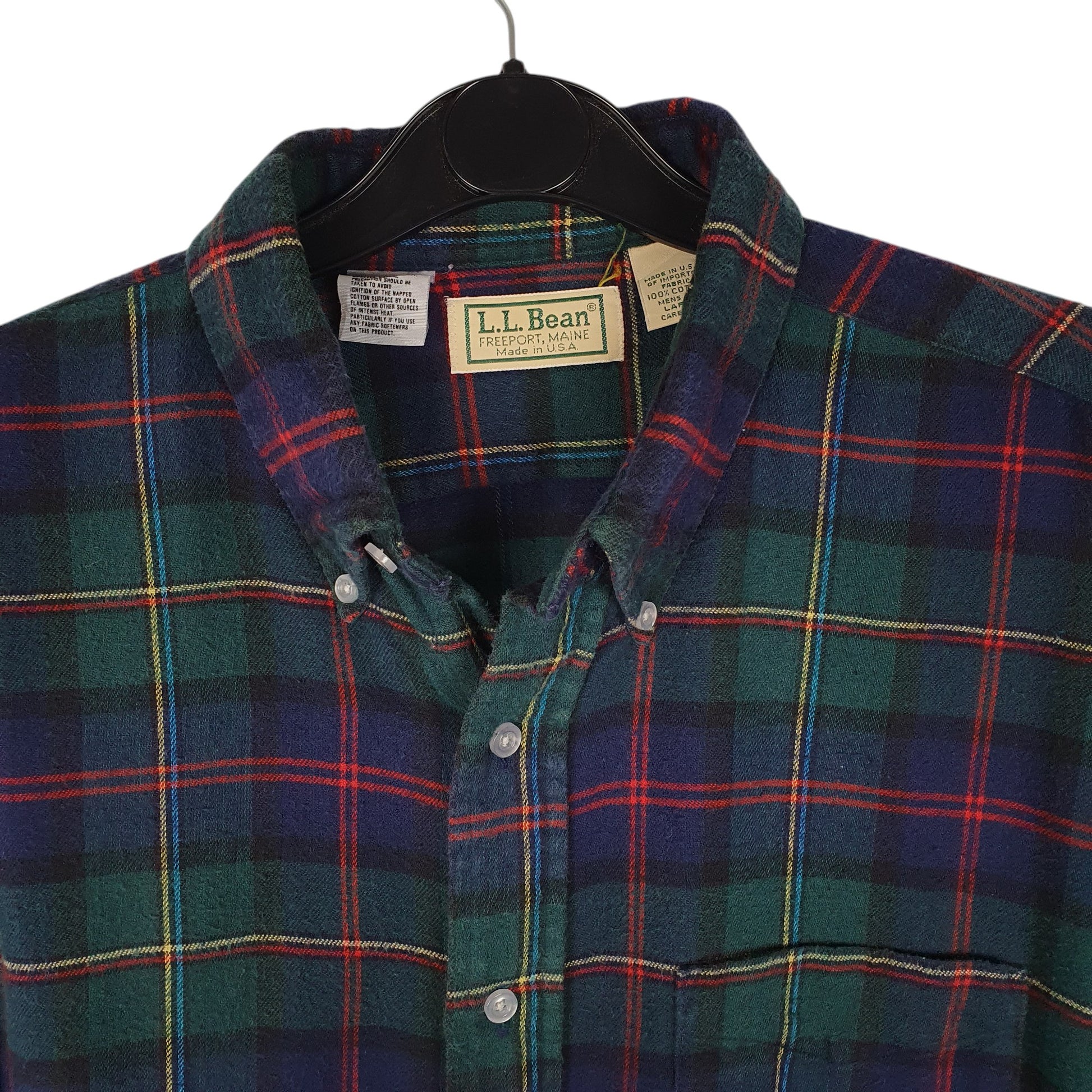Mens Navy L.L.Bean Vintage 90s Made In USA Thick Flannel  Shirt