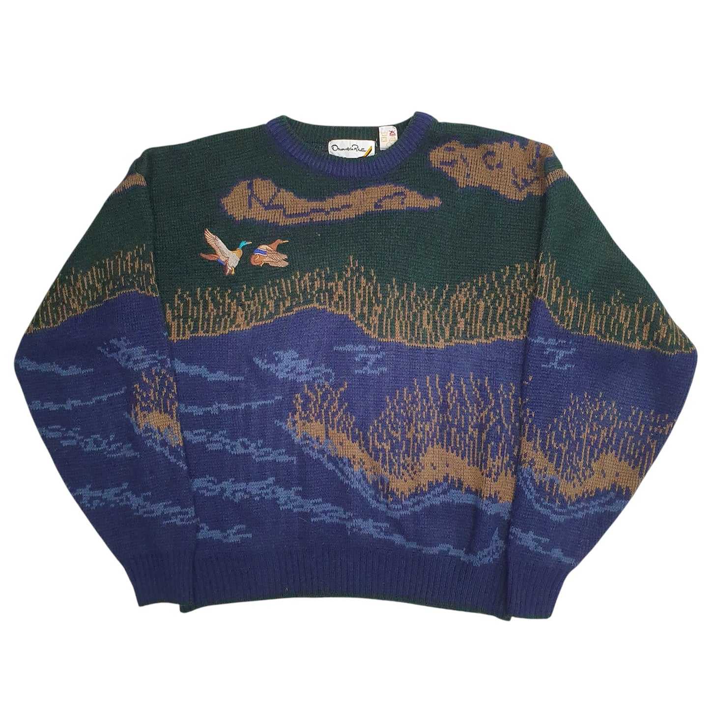 Mens Green Oscar De La Renta Vintage 90s Ducks Crewneck Jumper