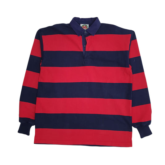 Mens Red Barbarian Rugby Long Sleeve Polo Shirt
