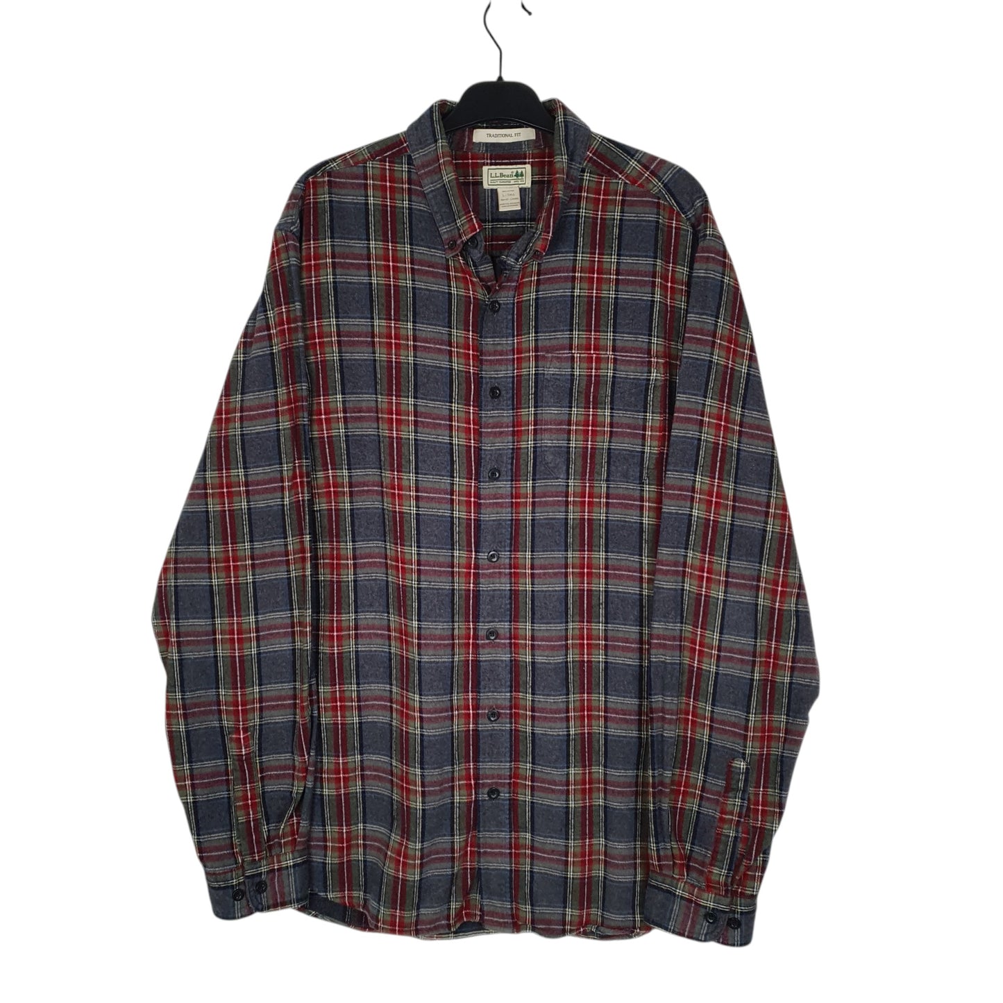 Mens Grey L.L.Bean Thick Flannel Plaid Tall Long Sleeve Shirt