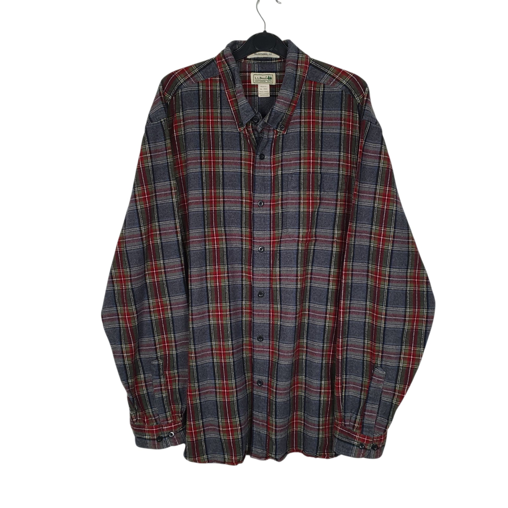 Mens Grey L.L.Bean Chamois Thick Plaid Flannel Long Sleeve Shirt