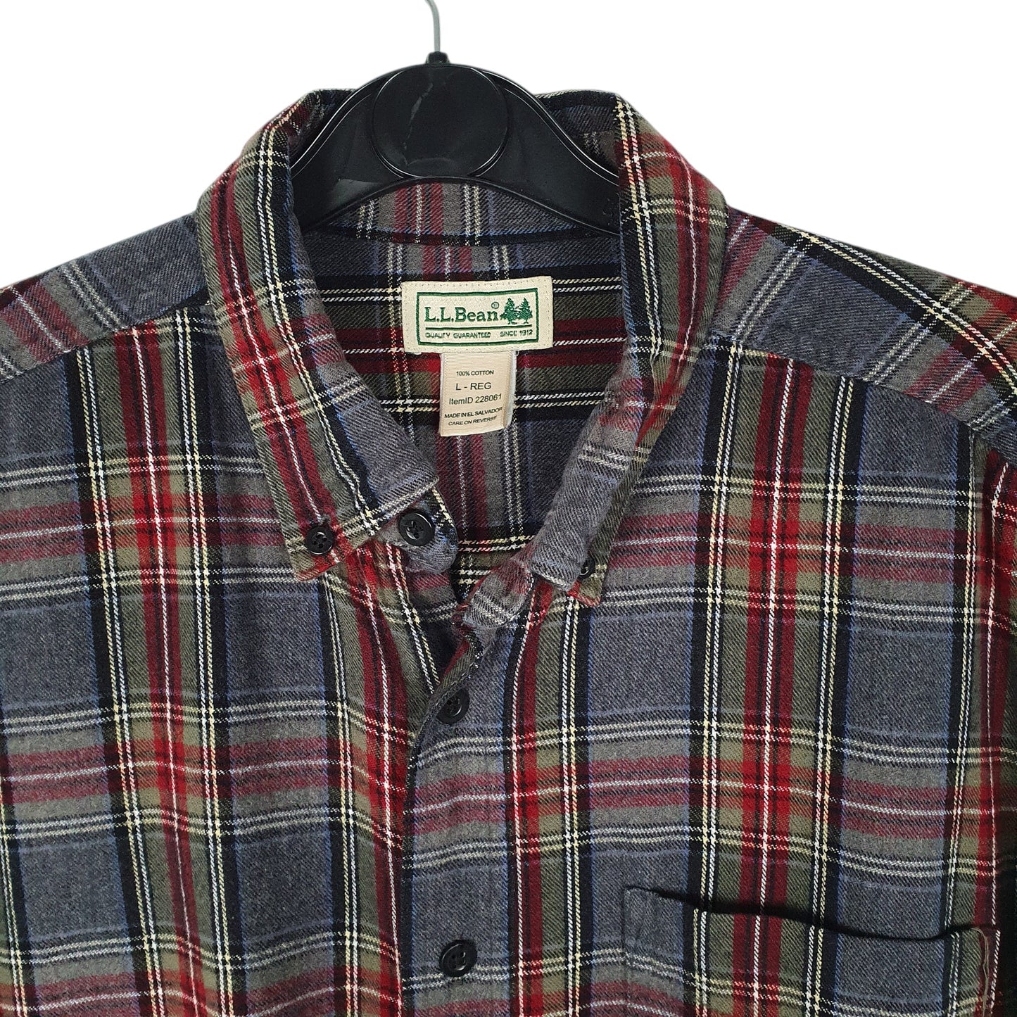 Mens Grey L.L.Bean Thick Flannel Plaid  Shirt